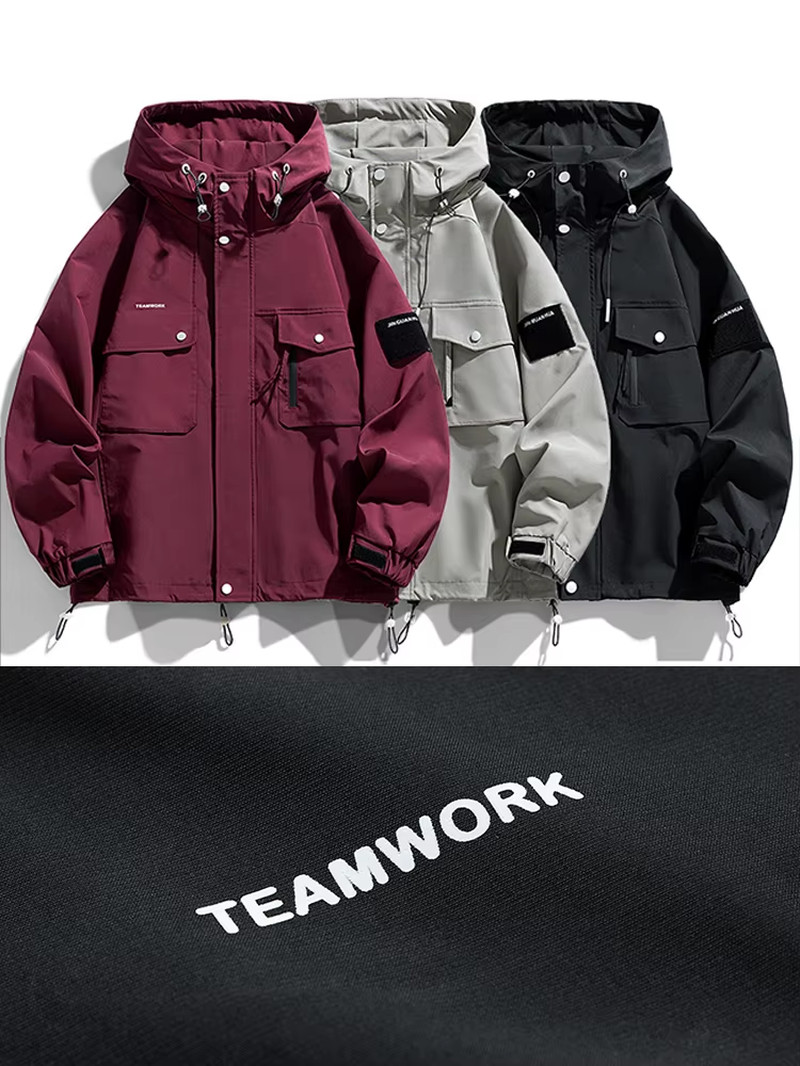 2024 New Spring Jacket Men Korean Fashion Unisex Hooded Windbreaker Multi-Pocket