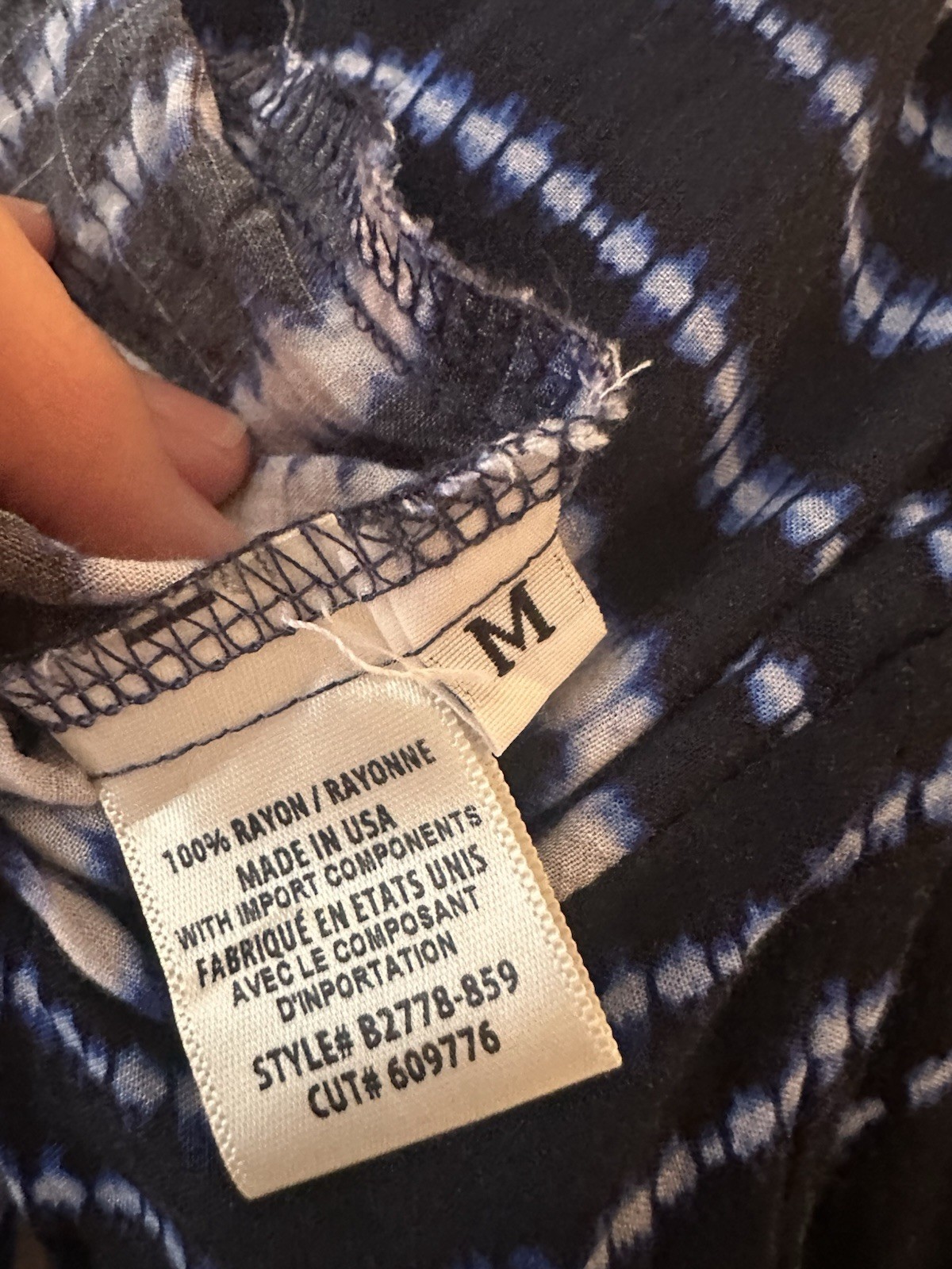 Bella Dahl Navy Blue Print Blouse, Size Medium, MADE IN USA