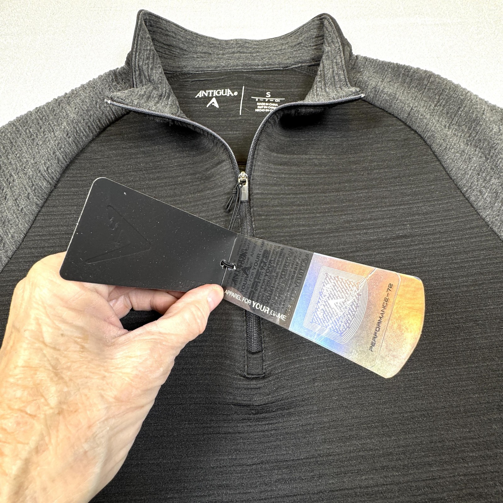 Antigua Lagoon Quarter Zip Pullover NWT Mens Small Black Gray Performance