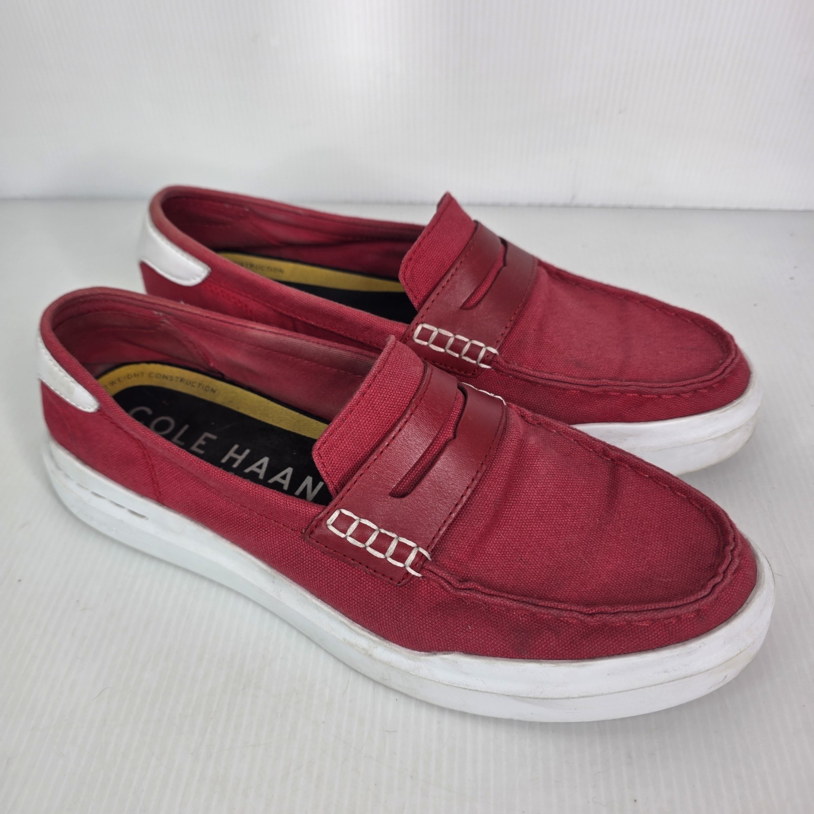 Cole Haan Grand Men’s 8.5 Red Canvas Penny Loafers Slip On Comfort Casual C34725