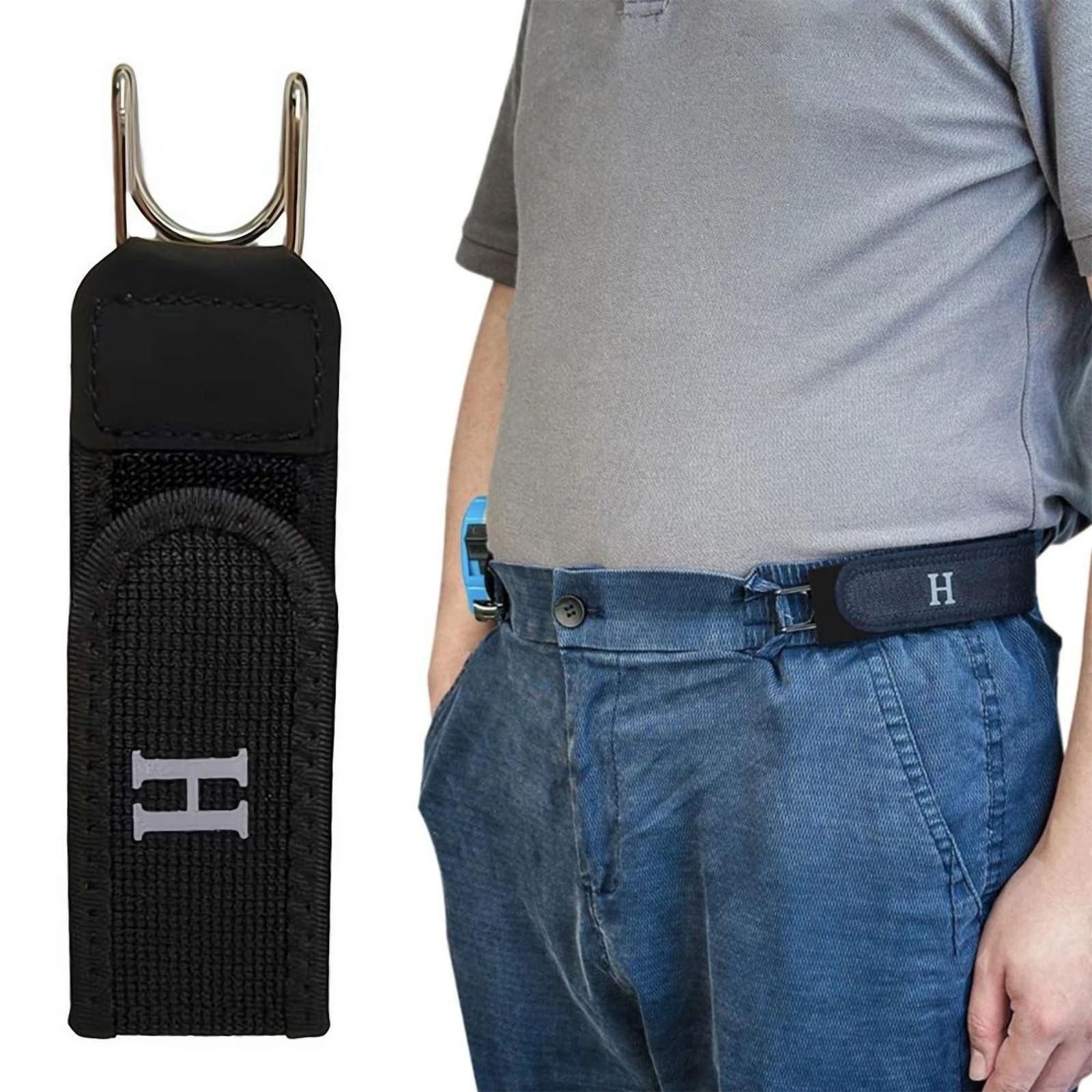 2PCS Tactical Metal Hook Elastic Belt Buckle-Less Invisible Waist Belt Closure