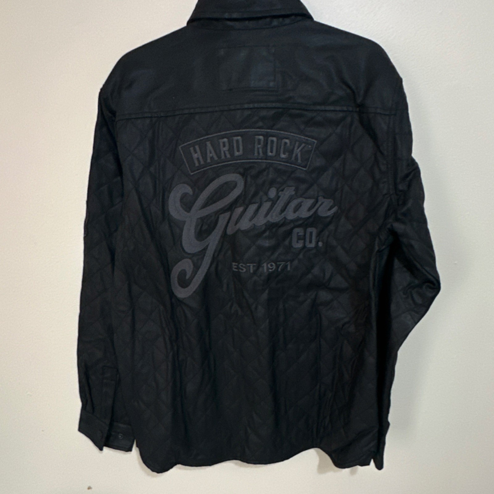 Hard Rock Guitar Co Men’s Black Quilted Skull Logo Jacket L Button Embroidered