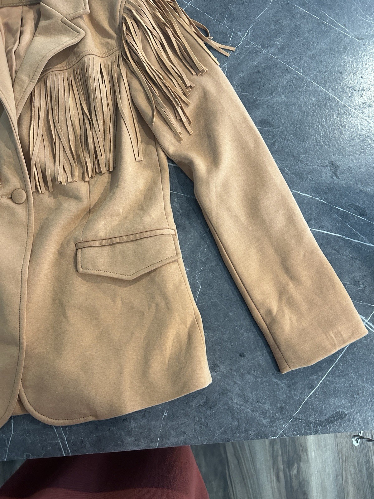 BLANKNYC Women’s Beige Western Fringe Blazer Jacket Cowgirl /rayon polyester