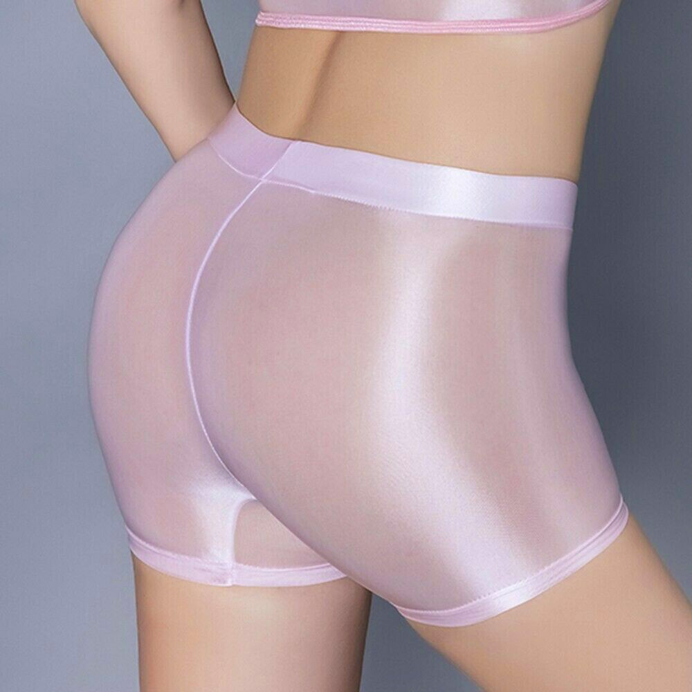 Women Silky Oil Shiny Glossy Panties Briefs Underwear Sheer Stretch Boxer Shorts