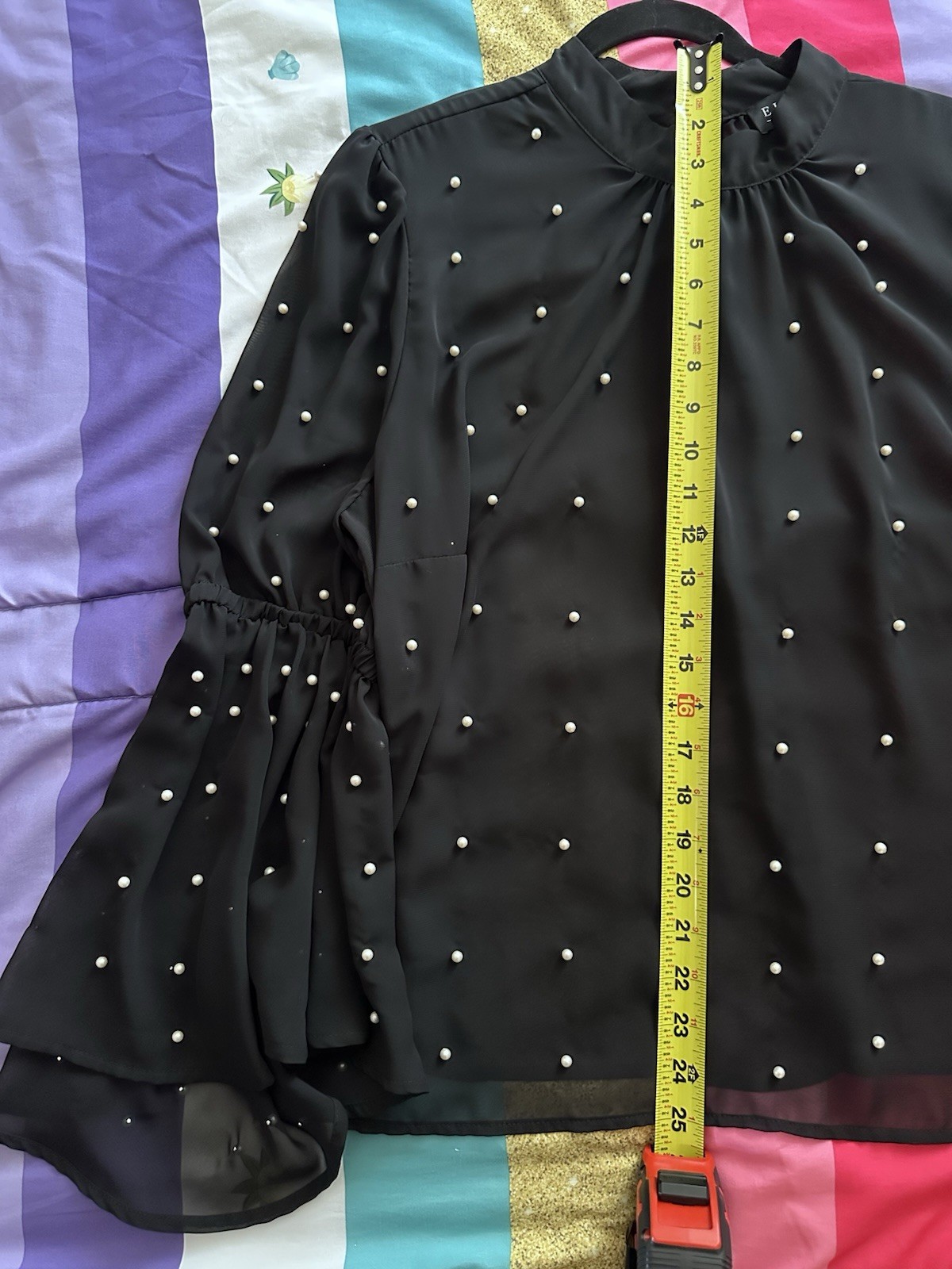 ELOQUII Plus 18 Black/White Sheer Polka Dot Chiffon Ruffle High Neck Blouse