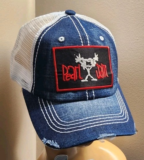Pearl Jam Hat Distressed Blue Jean & White Mesh PEARL JAM HAT