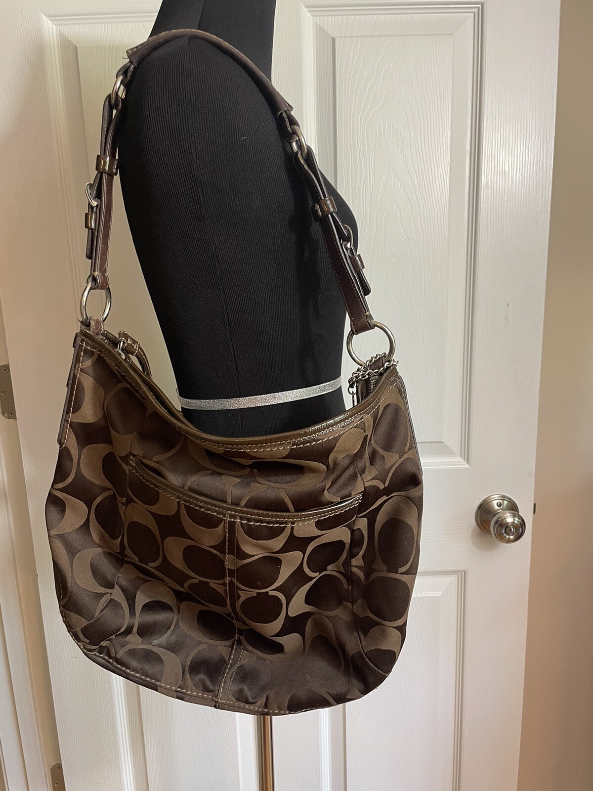 Coach Signature CC Monogram Hobo Bag Brown Y2K Shoulder Handbag Purse EUC VTG