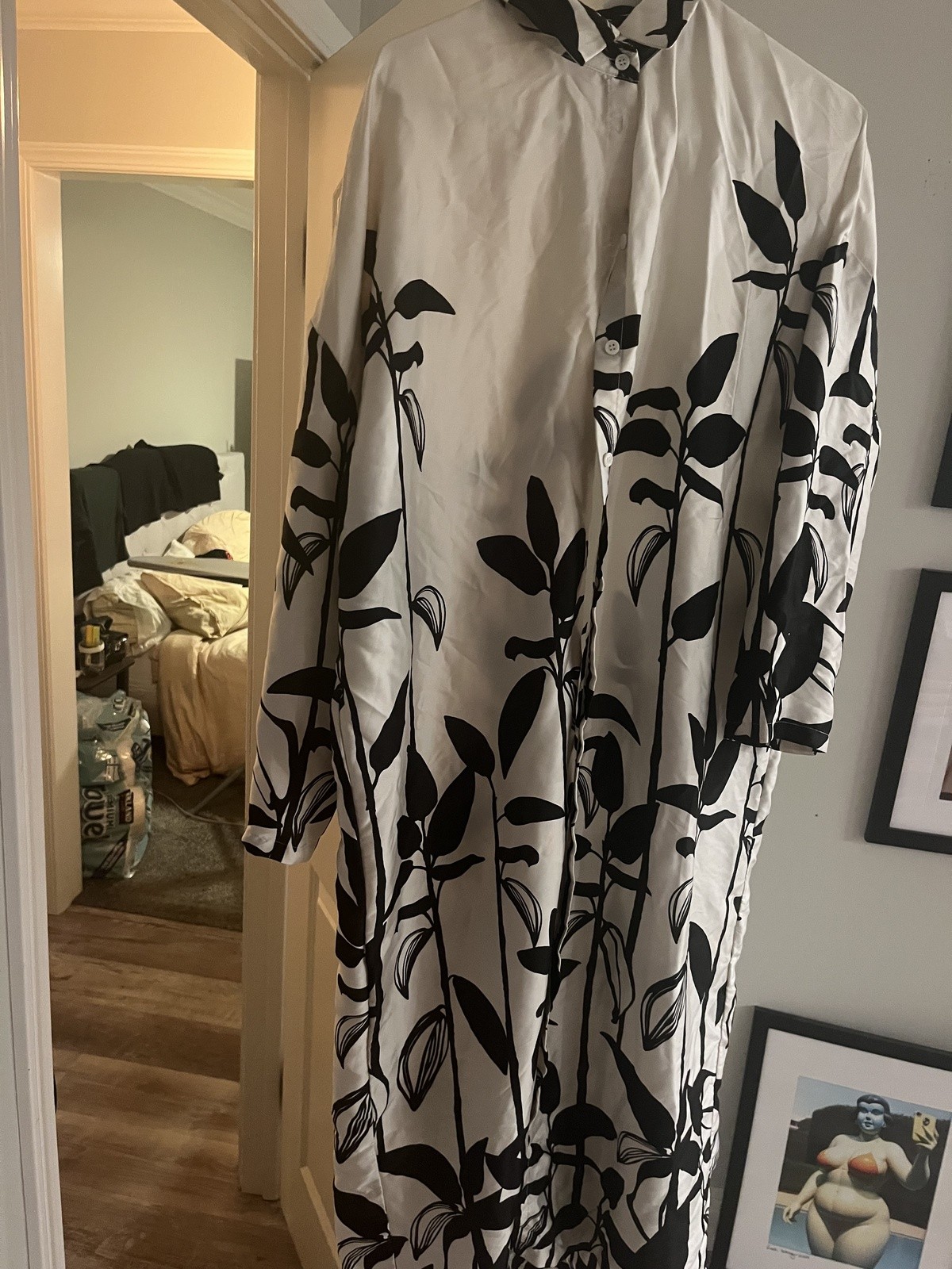 Zara Size Large (L) Botanical Leaf Print Long Sleeve Shirt Dress