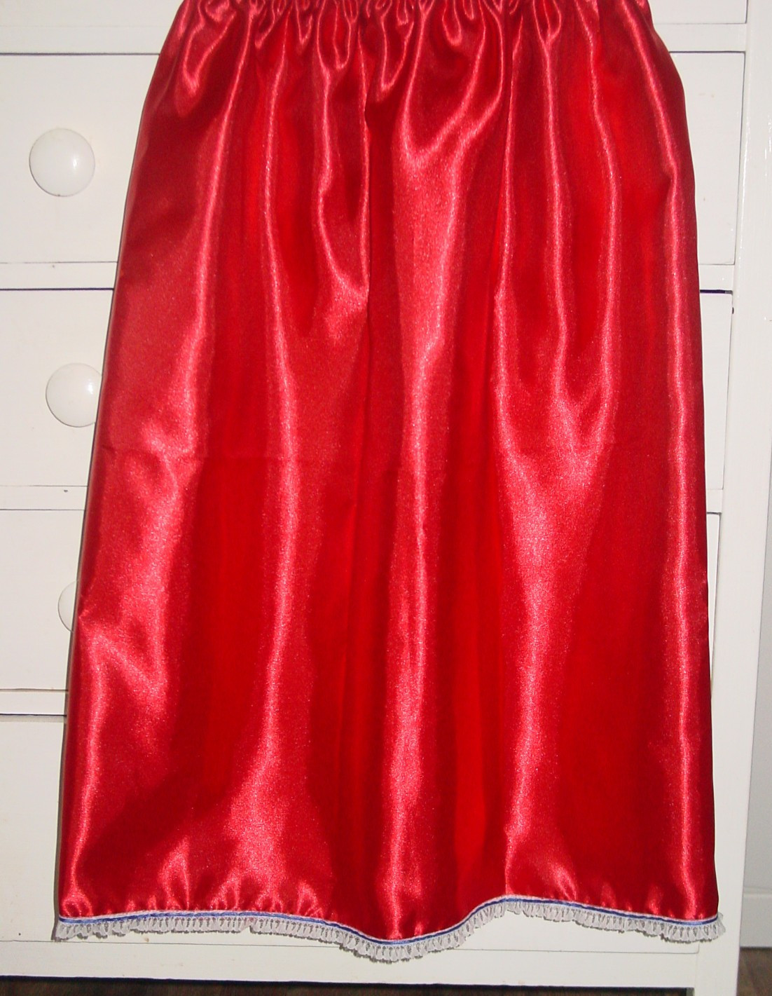 Red Satin Half Slip White Trim 26″-48″ Sissy-XXL 1X 2X NEW
