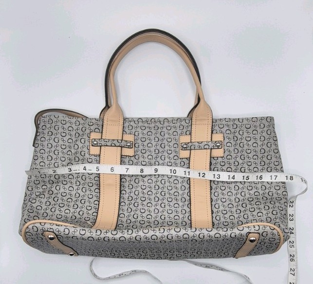 Guess Monogrammed Signature Pattern Satchel Tote Purse Bag Grey & Beige – VGC