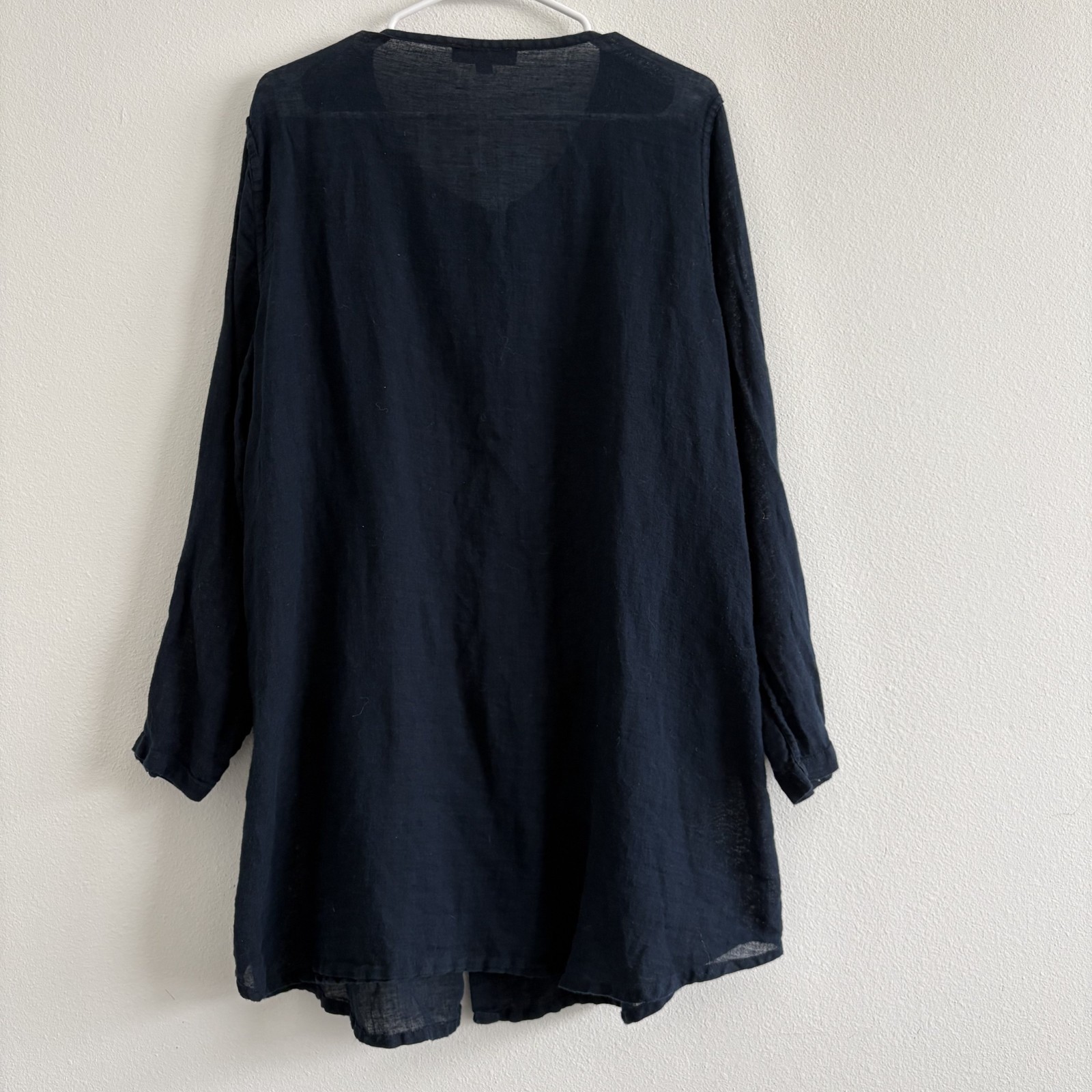 Flax Tunic Womens Medium Blue Linen Blend Full Button Front Lightweight Flowy