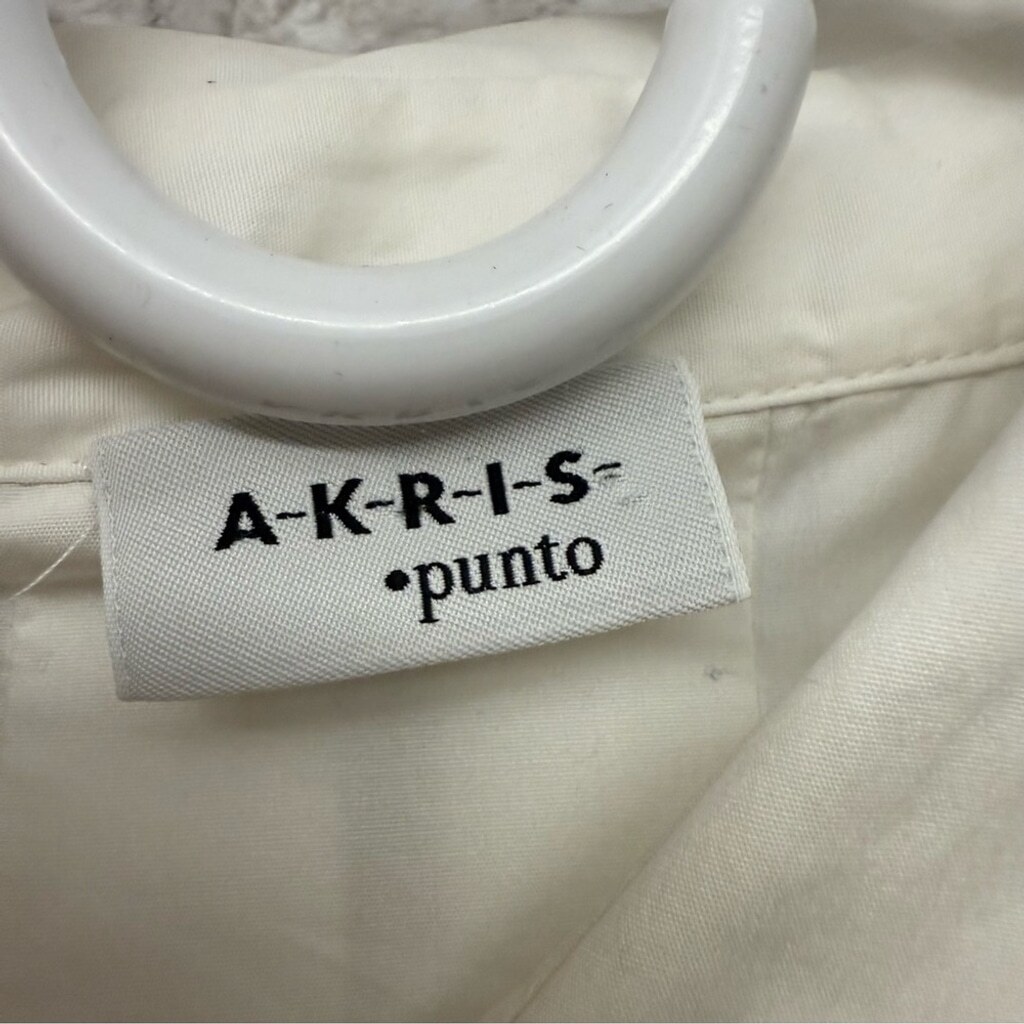Akris Punto Button Up Pleated Blouse White Women’s Size 12 100% Baumwolle Cotton