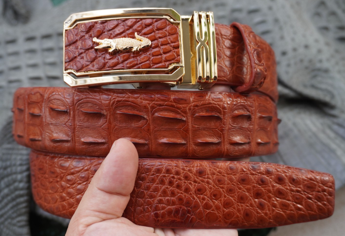 Cognac Genuine CROCODILE Hornback LEATHER Skin Men’s Belt -W 1.5 inch # C65