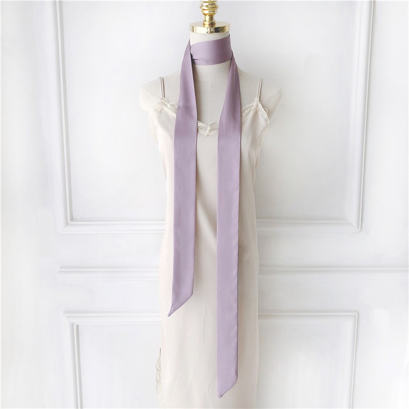 5x200cm Satin Silk Narrow Scarf Neckerchief Solid Neck Scarves Long Silk Thin