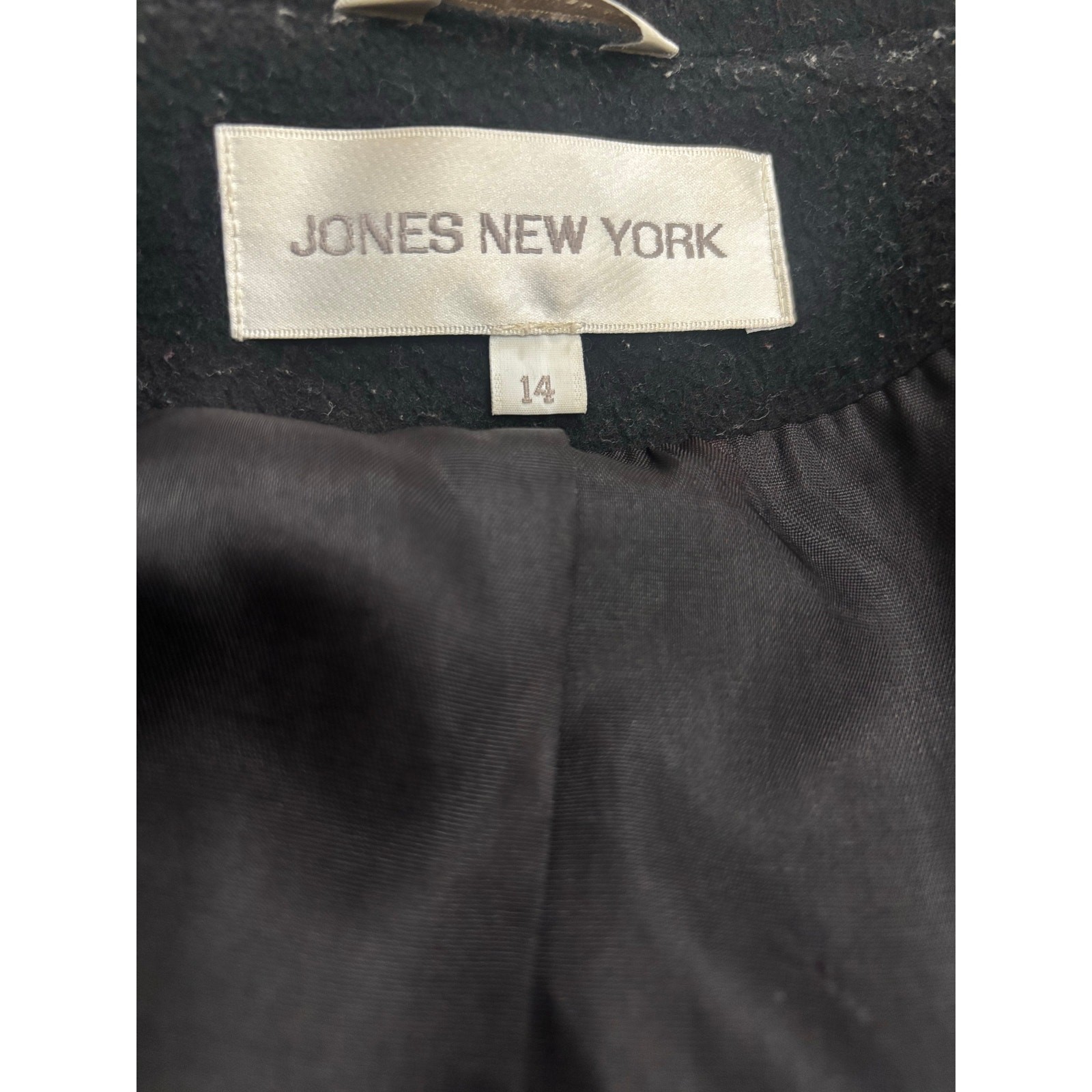 Jones New York wool long trenchcoat black minimalist old money size 14 W flaw