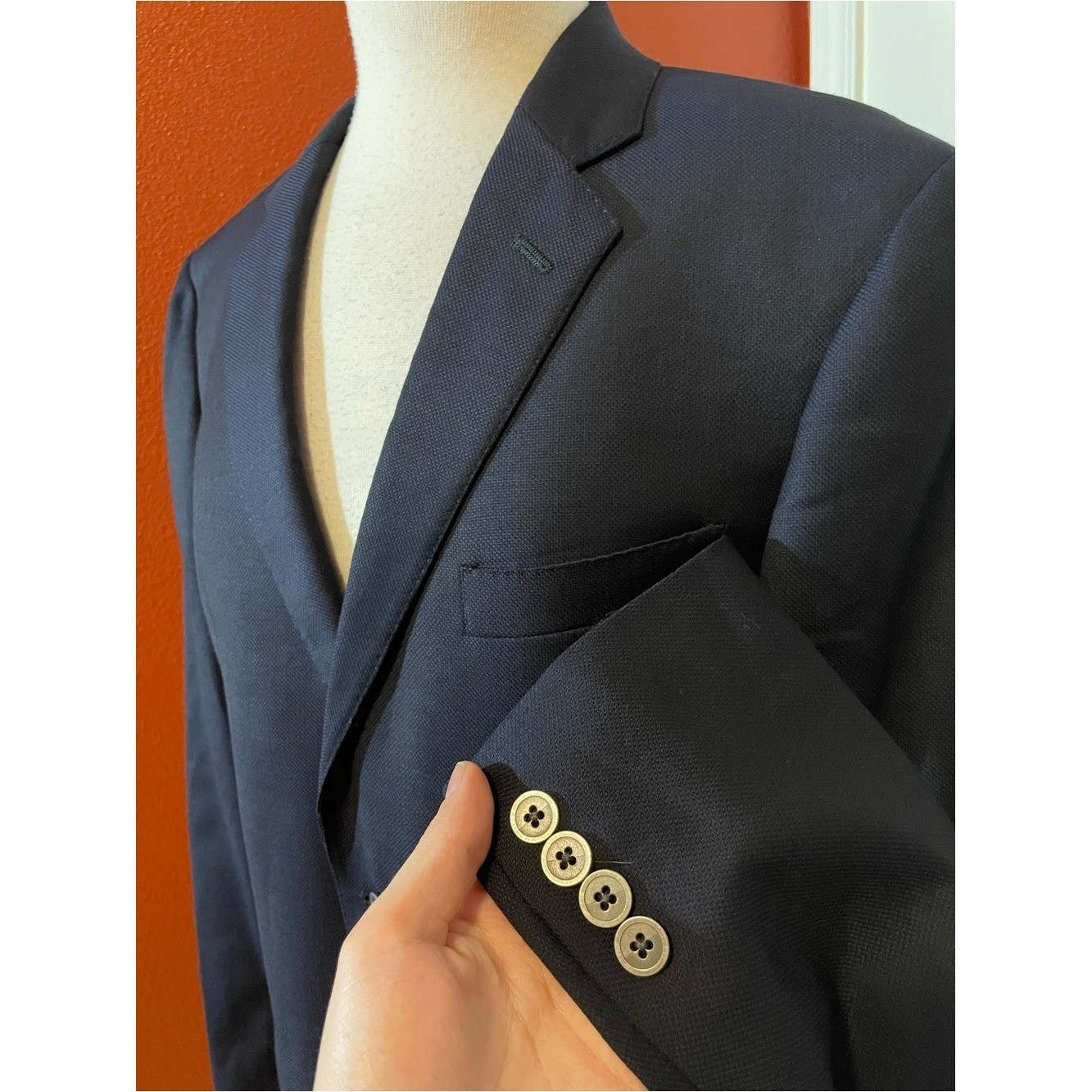 Todd Snyder Men’s Mayfair Fit Navy Blue Wool Pewter Two Button Blazer Sport Coat
