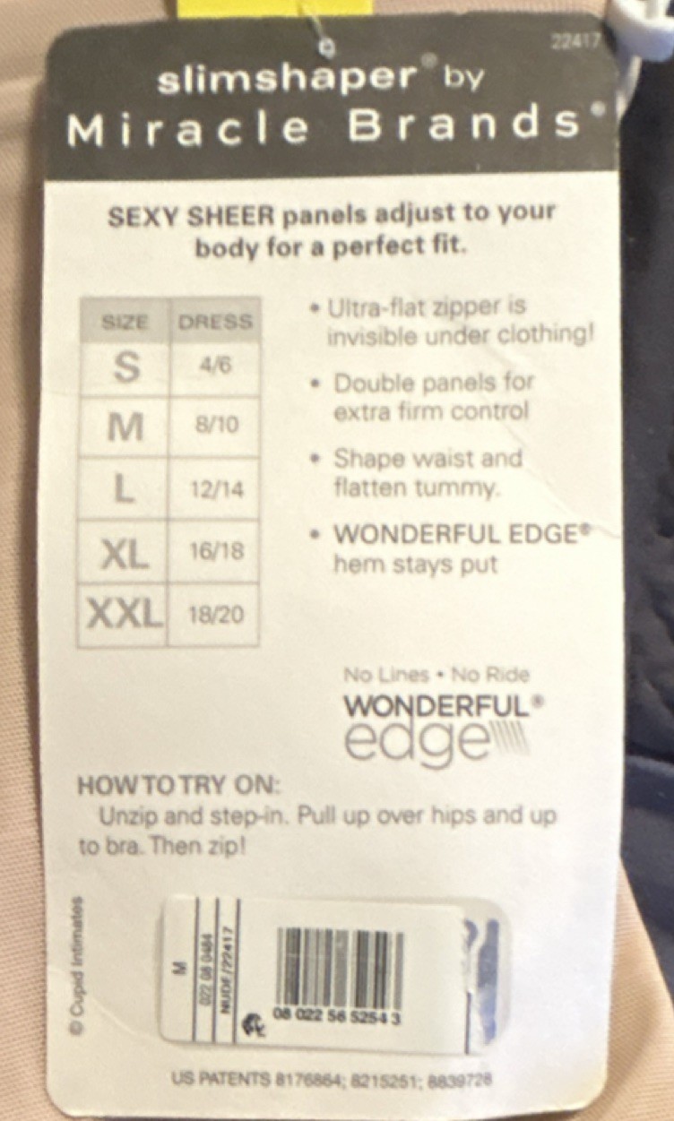 Miracle Brands Slimshaper High-Waist Shapewear Beige M Extra Firm Easy Zip