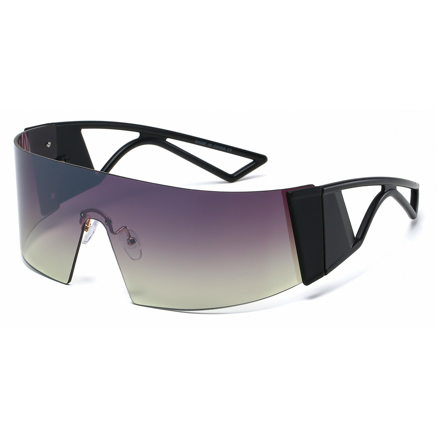 Futuristic Shield Men Sunglasses Gradient Tinted Lenses Bold Black Frames Visor