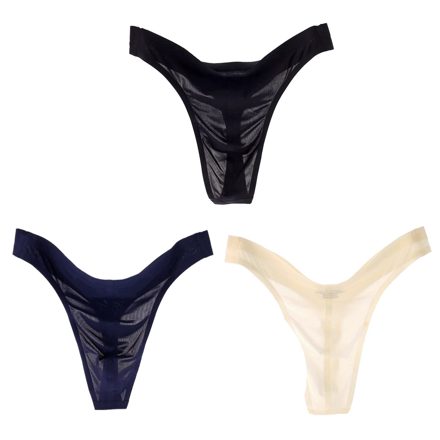 Men’s String Thong Sexy Underwear Men Low Rise GString Ice Silk Briefs G…