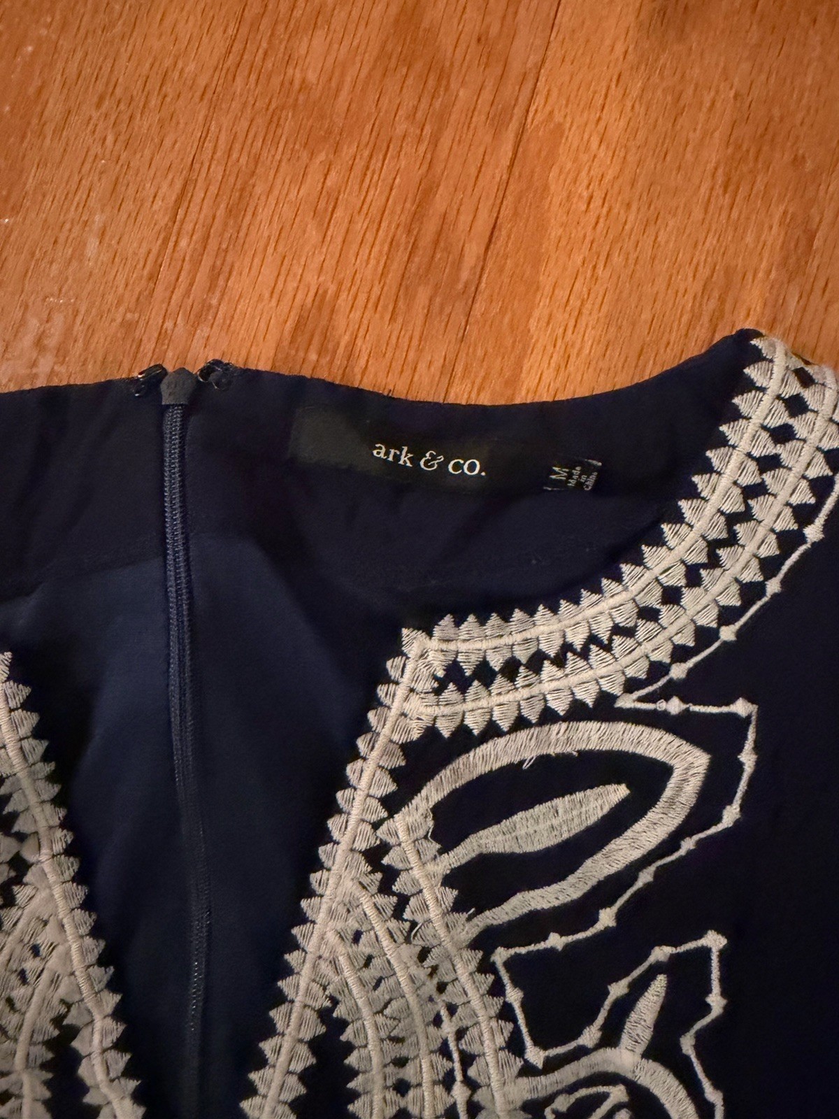 ark & co. Navy White Embroidered T-Shirt Dress Long Sleeve Zip Back S