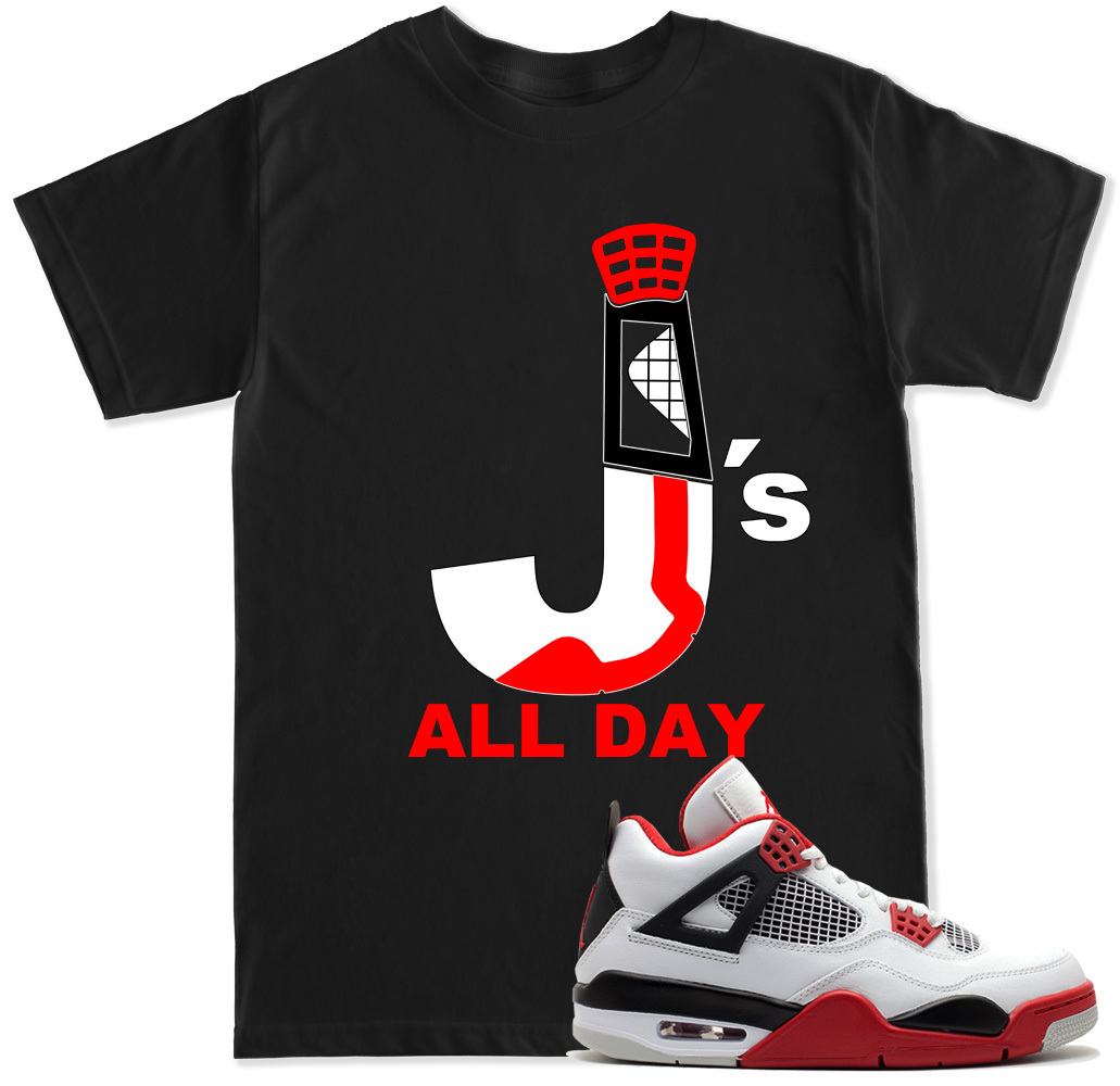 J’s ALL DAY R4 Red T Shirt to match with Air Jordan Retro 4 Fire Red Toro Shoes