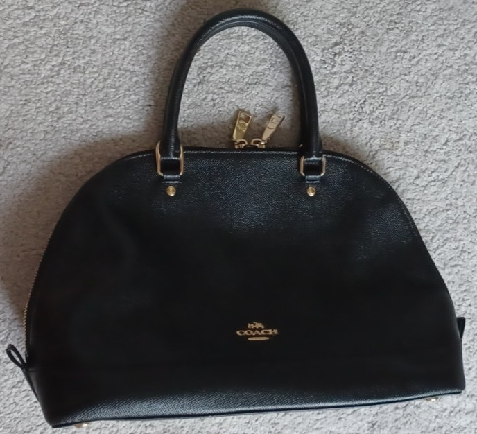 Authentic Coach Sierra Domed Black Leather Handbag Satchel Purse F57524 Black