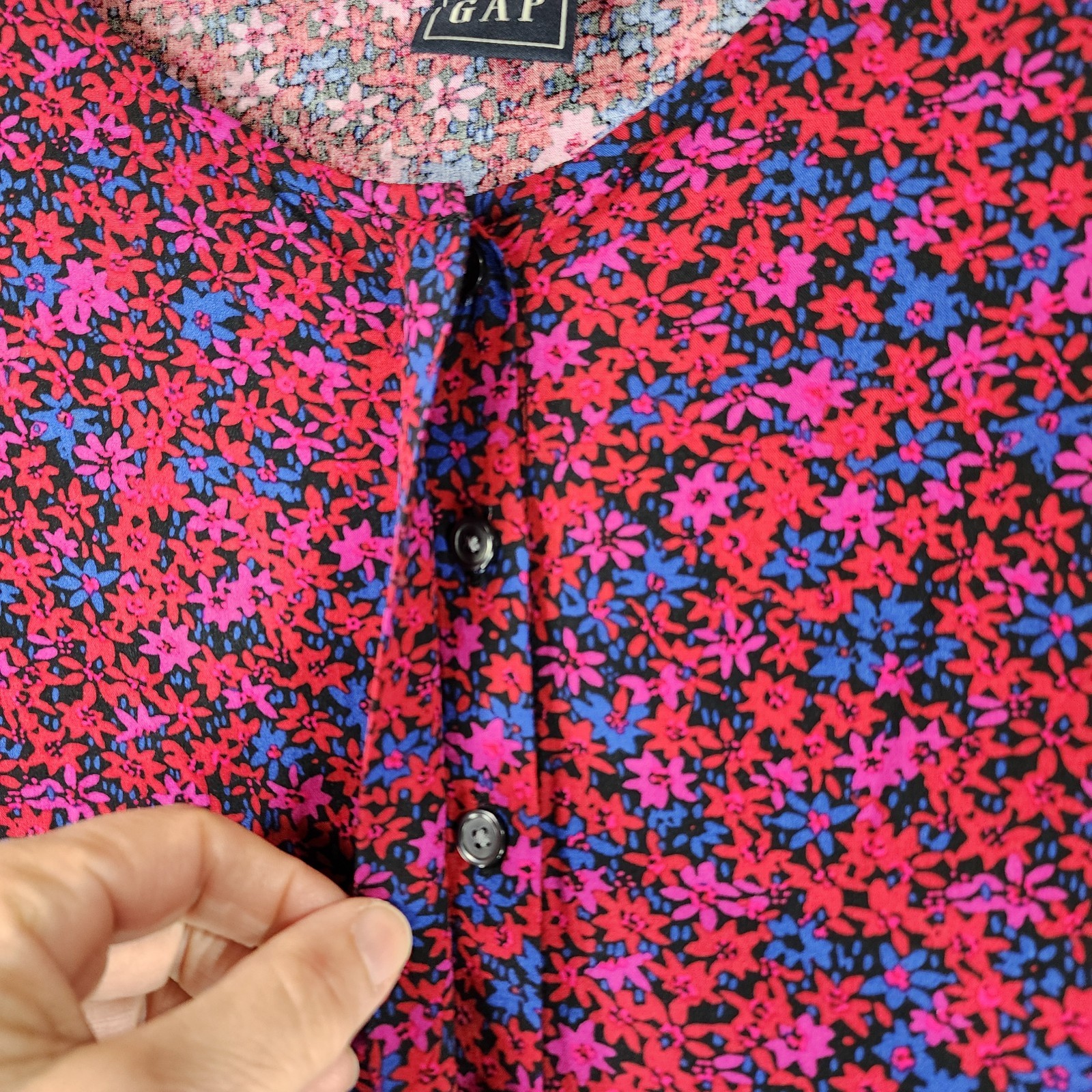 GAP Ruffled Maxi Dress Womens S Red Blue Purple Floral Smocked Cuff Cottage