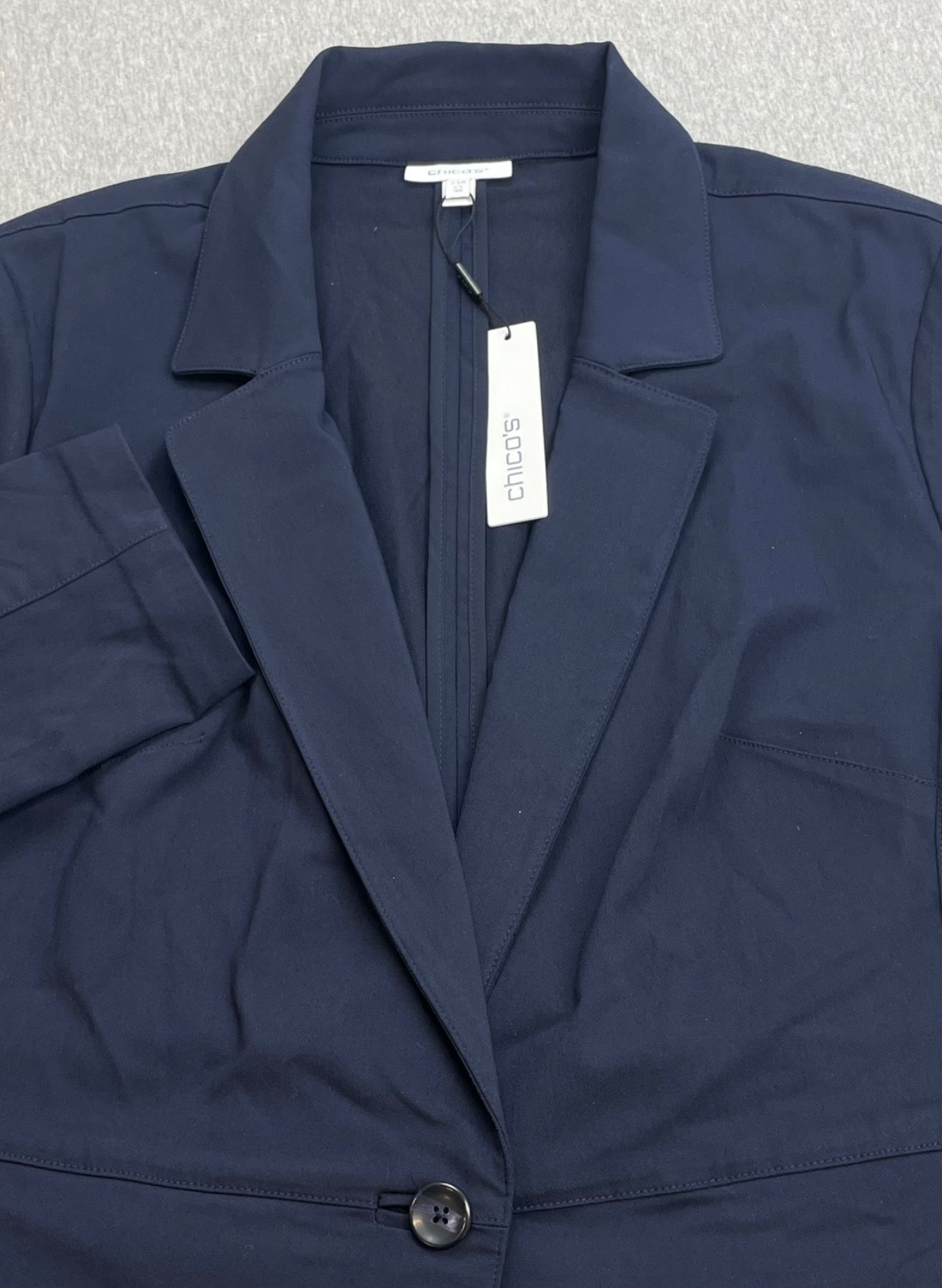 Chicos Blazer Womens 3.5 (XL/18) Navy Blue Stretch One-Button Single Breast NWT