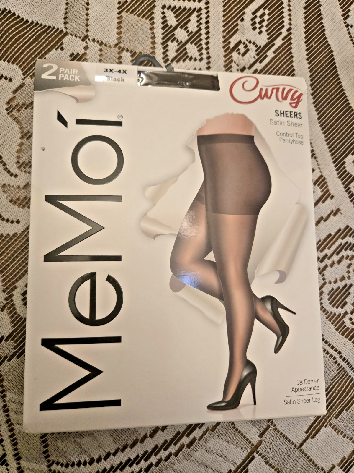 MeMoi Silky Sheer Curvy Control Top Pantyhose 3X / 4X black 2 Pair