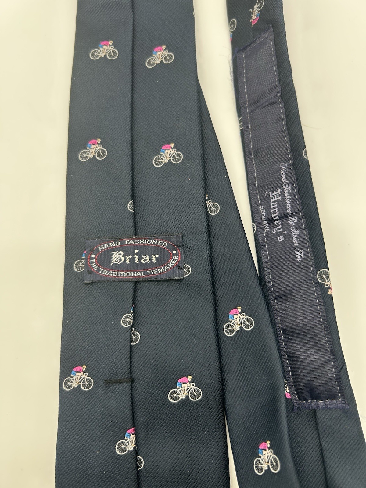 Vintage Briar Bicycle Silk Blend Necktie Navy Blue Cyclist Novelty Mens Tie