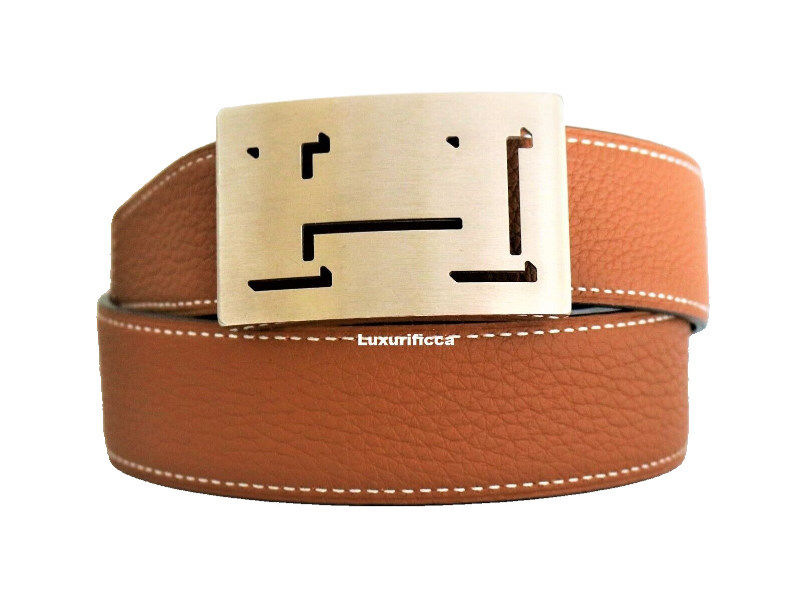 3 DAYS SALES AUTH. MEN HERMES 3D 32MM/105CM Men LEATHER Belt Silver Buckle