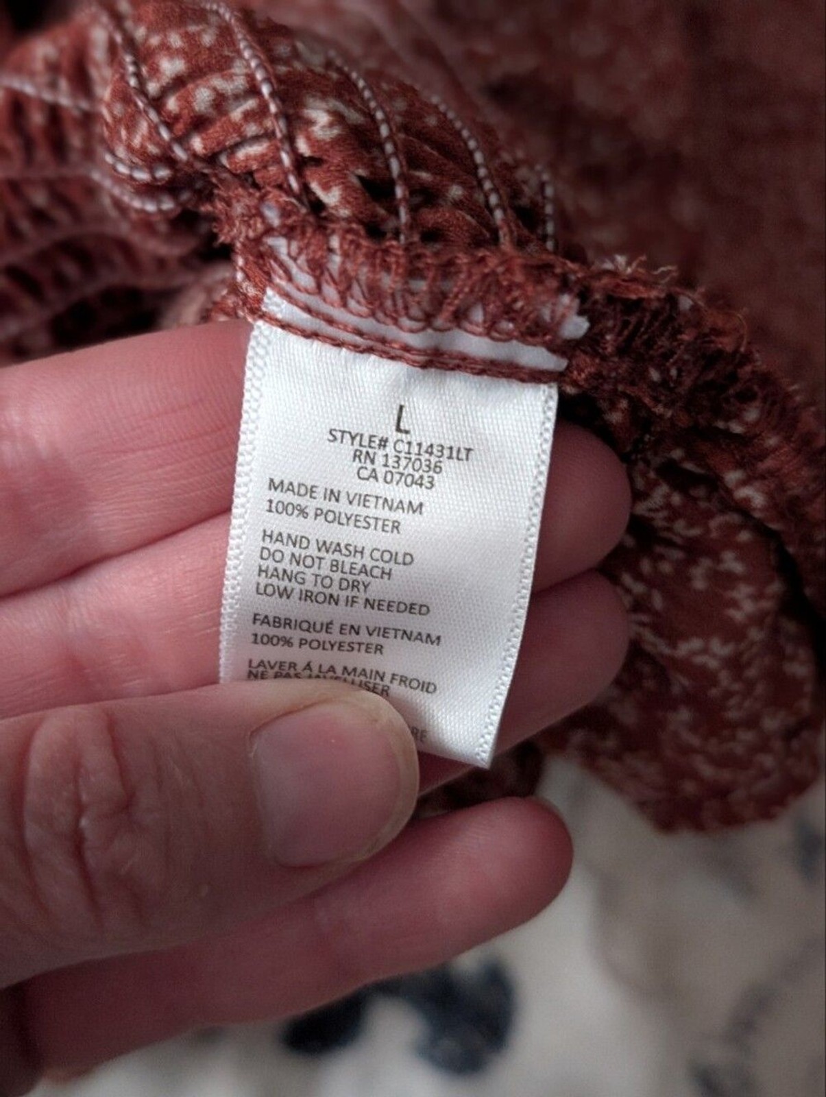 Paper Crane Size L Rust Floral Smocked Square Neck Peplum Boho Top Fall Blouse