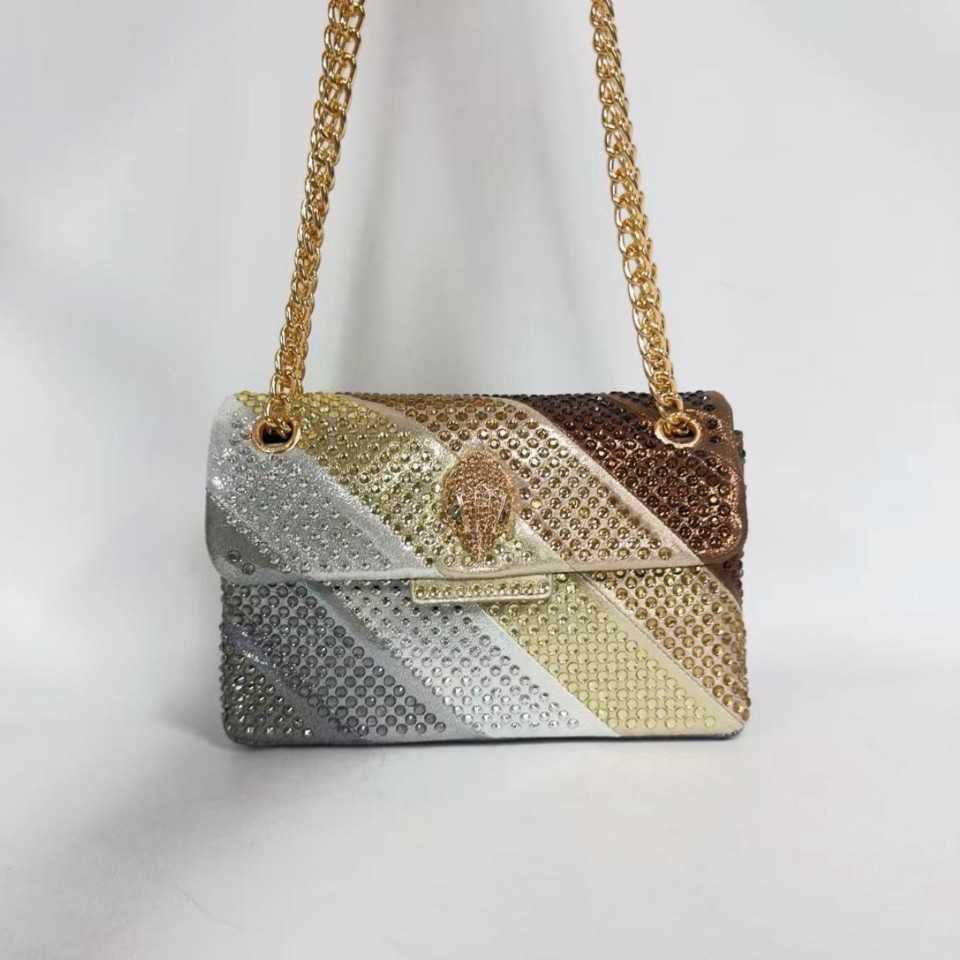 Kurt Geiger London Ombre Crystal Crossbody Bag Gold Eagle Chain 21×8×15 cm
