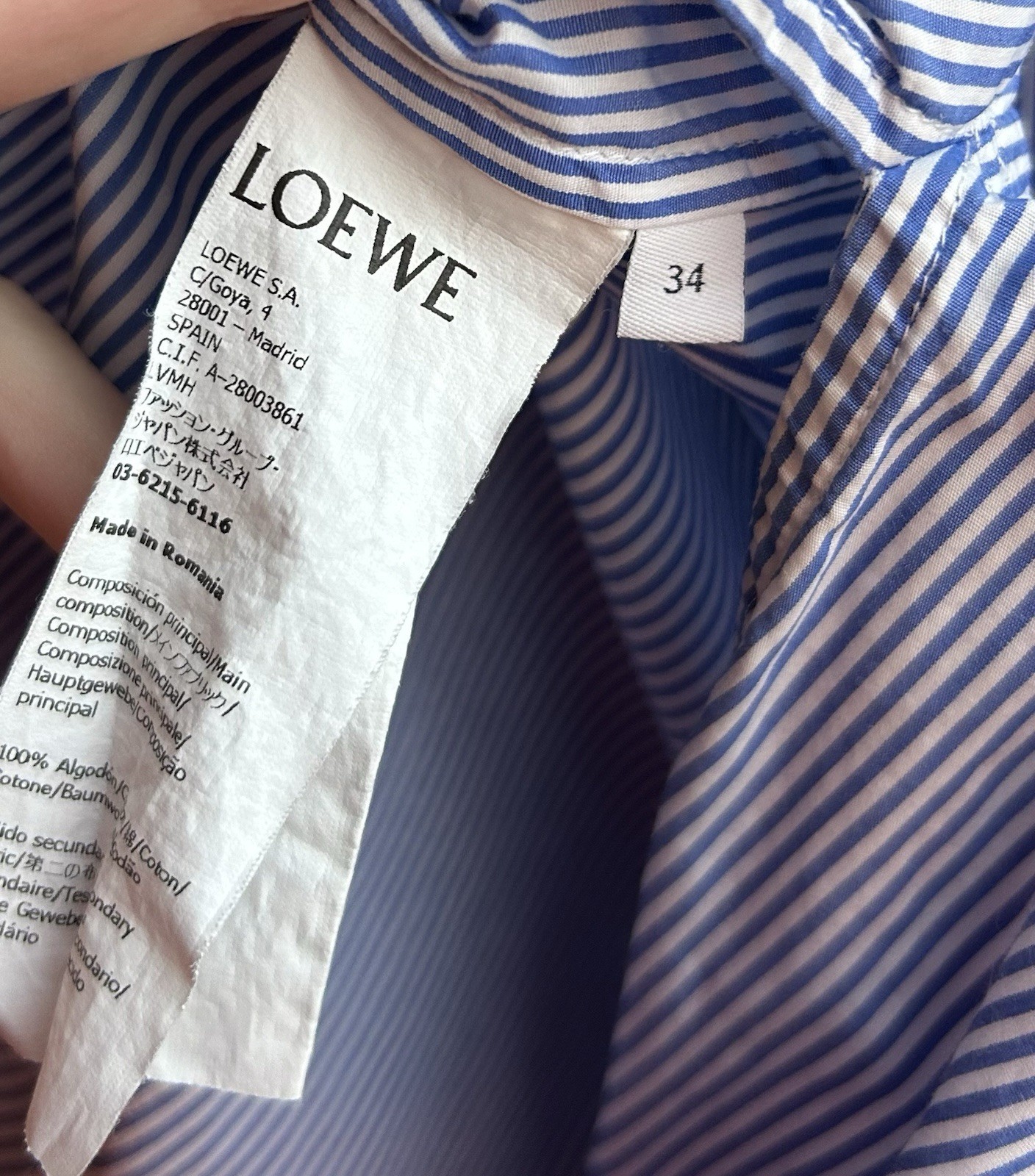 Loewe Asymmetrical Two Tone Striped Tuxedo Button-Up Shirt Size 34
