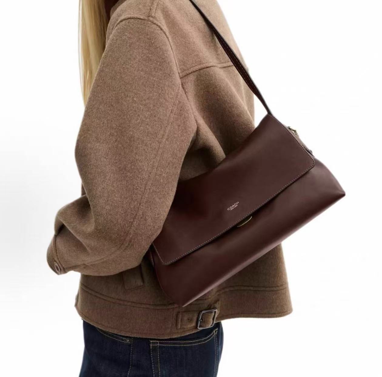 COACH CDS58 Chelsea Shoulder Bag 30 Leather Crossbody Handbag Maple outlet New