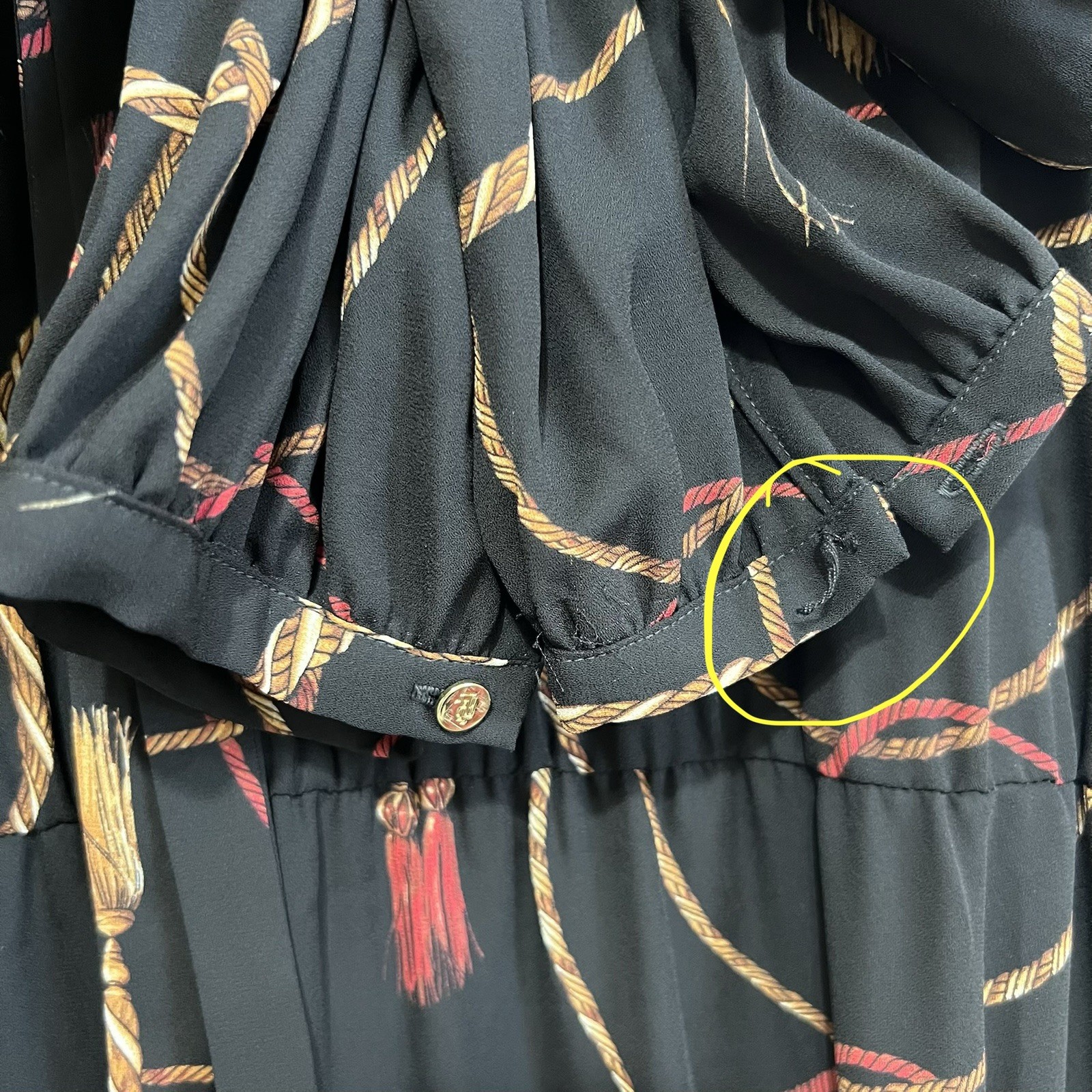 Lauren Ralph Lauren Black Tassel-Print Georgette Tie Neck Midi Dress Size 14