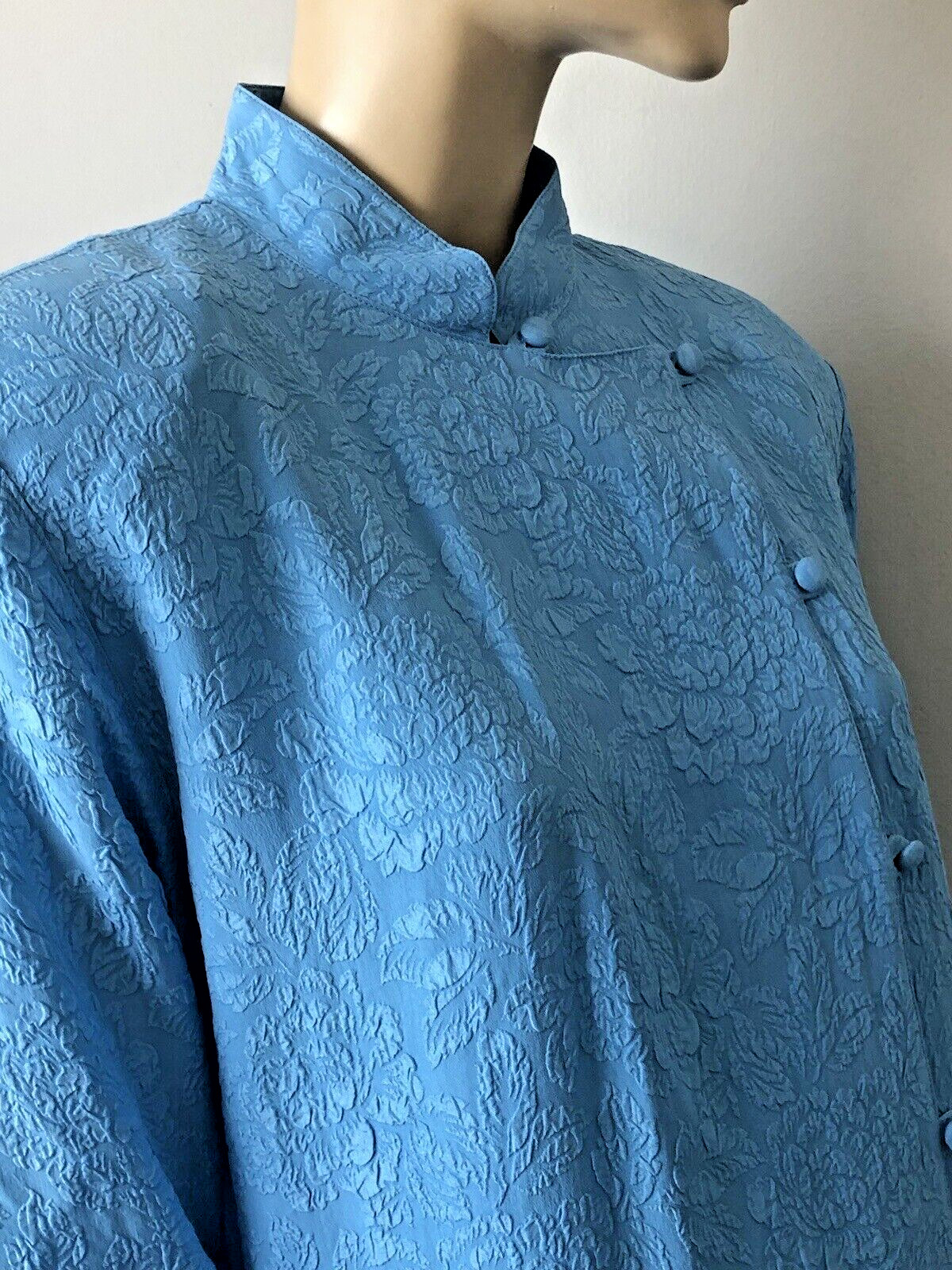 NWOT YI LIN TEXTURED BLUE TEXTURED SILK ASIAN STYLE BUTTON UP TUNIC SIZE S/M