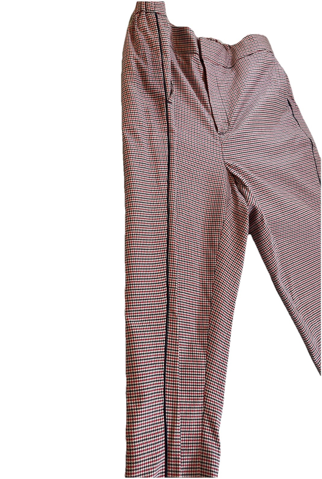 Massimo Dutti Red White Black (or Dark Navy) Houndstooth Cotton Blend Pants, 6