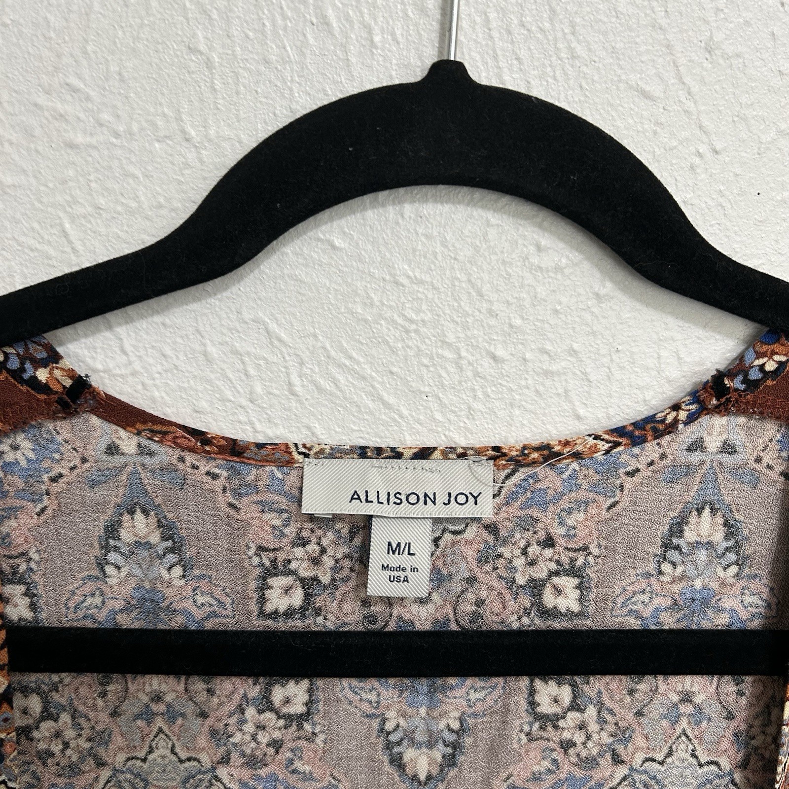 Allison Terracotta Leoni Kimono Wrap Short Sleeve Brown Ikat Floral Sz M/L Boho
