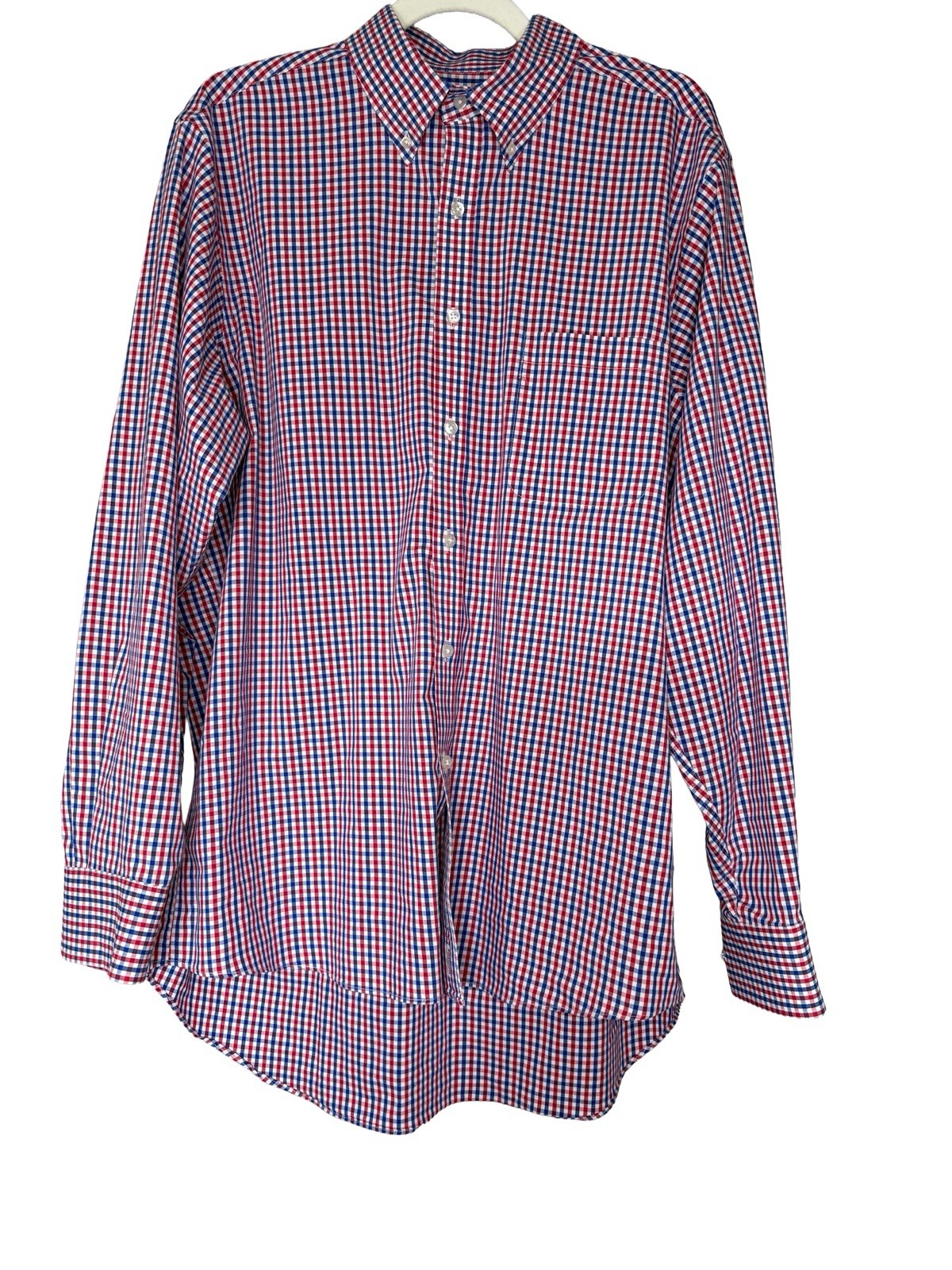 Men’s Button-Down Check Shirt – White, Blue & Red Size 16-16 1/2 34/35