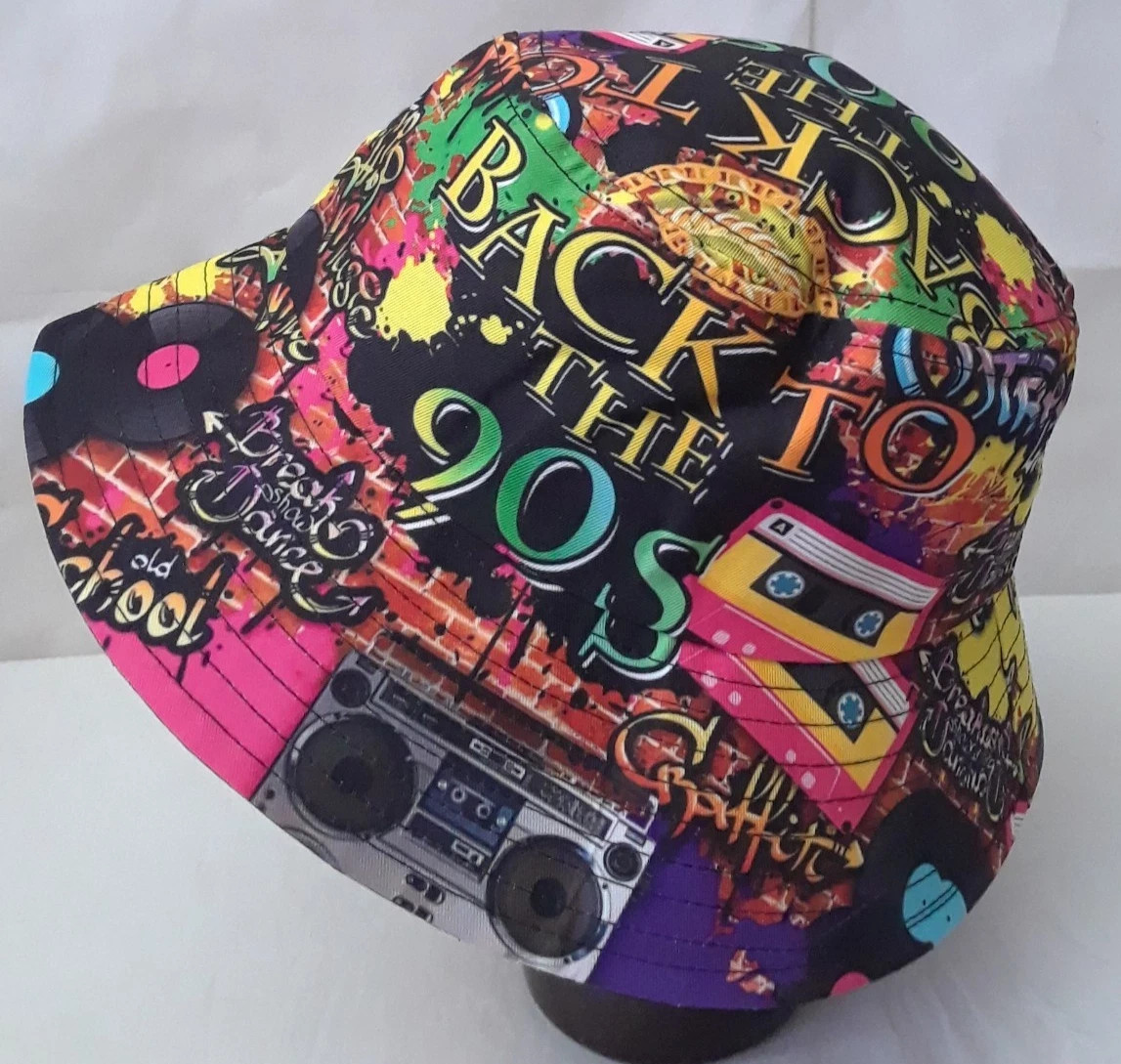 Back To The 90s Hat Bucket Men’s One Size Multicolor Hip Hop Graffiti Music