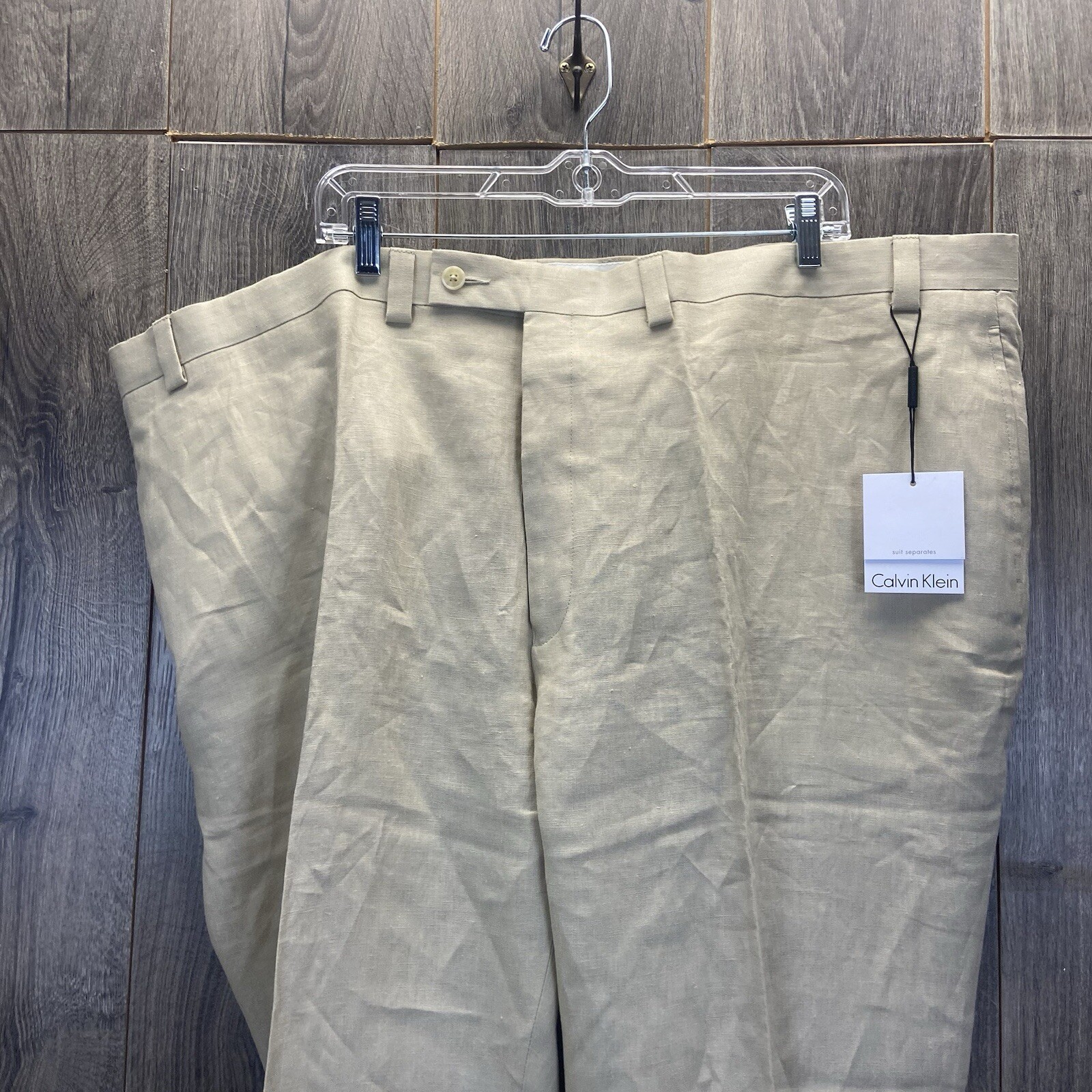 New Calvin Klein Linen Flat Front Untailored Unhemmed Pants Men’s Size 50 R