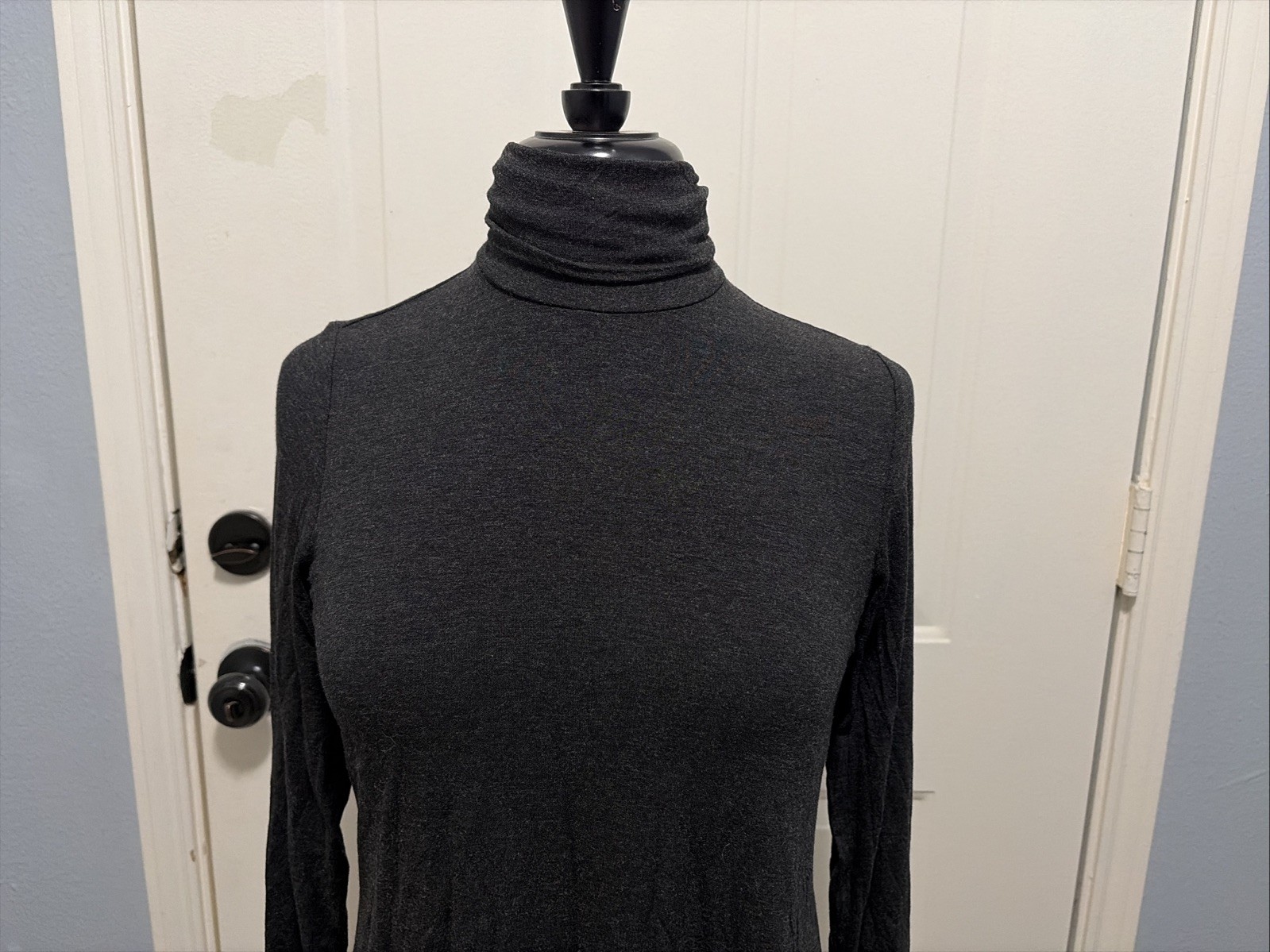 Eileen Fisher Tunic Top Womens Sz SP Dark Grey Turtleneck 95% Viscose 5% Spandex