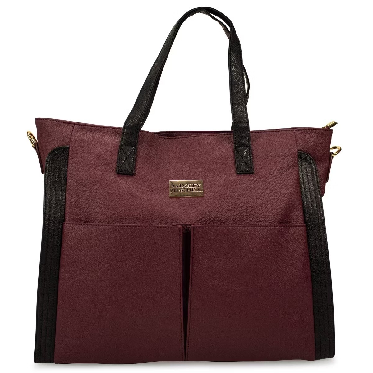 Badgley Mischka Rose Vegan Leather Travel Tote Weekender Bag BURGUNDY / BLACK