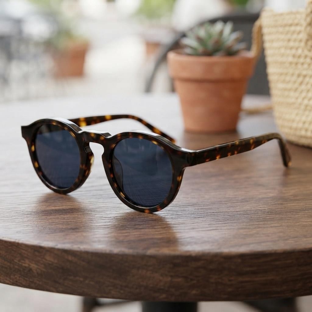 1397 Tortoiseshell Sunglasses Round Type Wellington Vintage Style Blue Lens