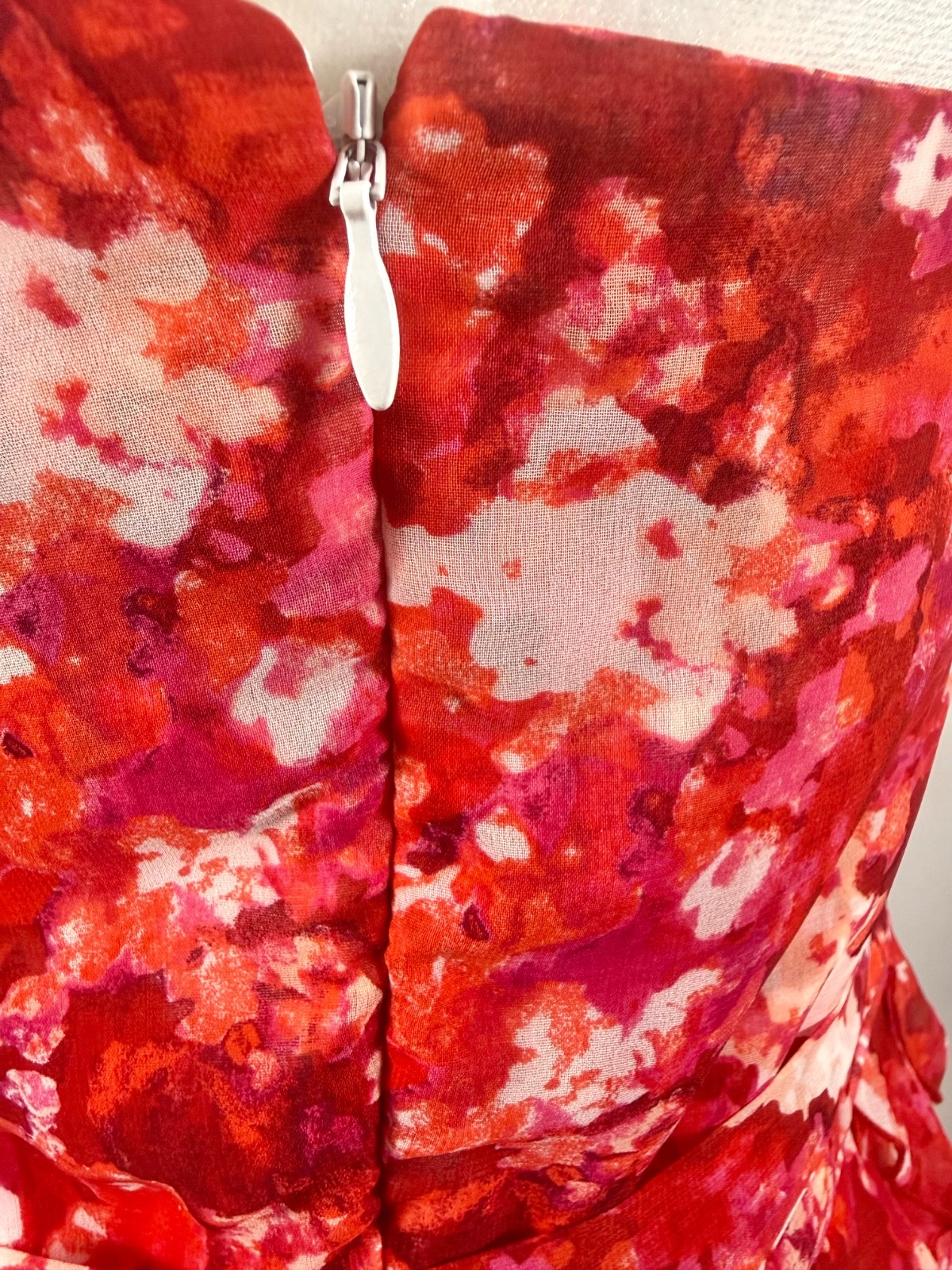 NWT White House Black Market Floral Waterfall Ruffle Chiffon Dress Pink Red Size