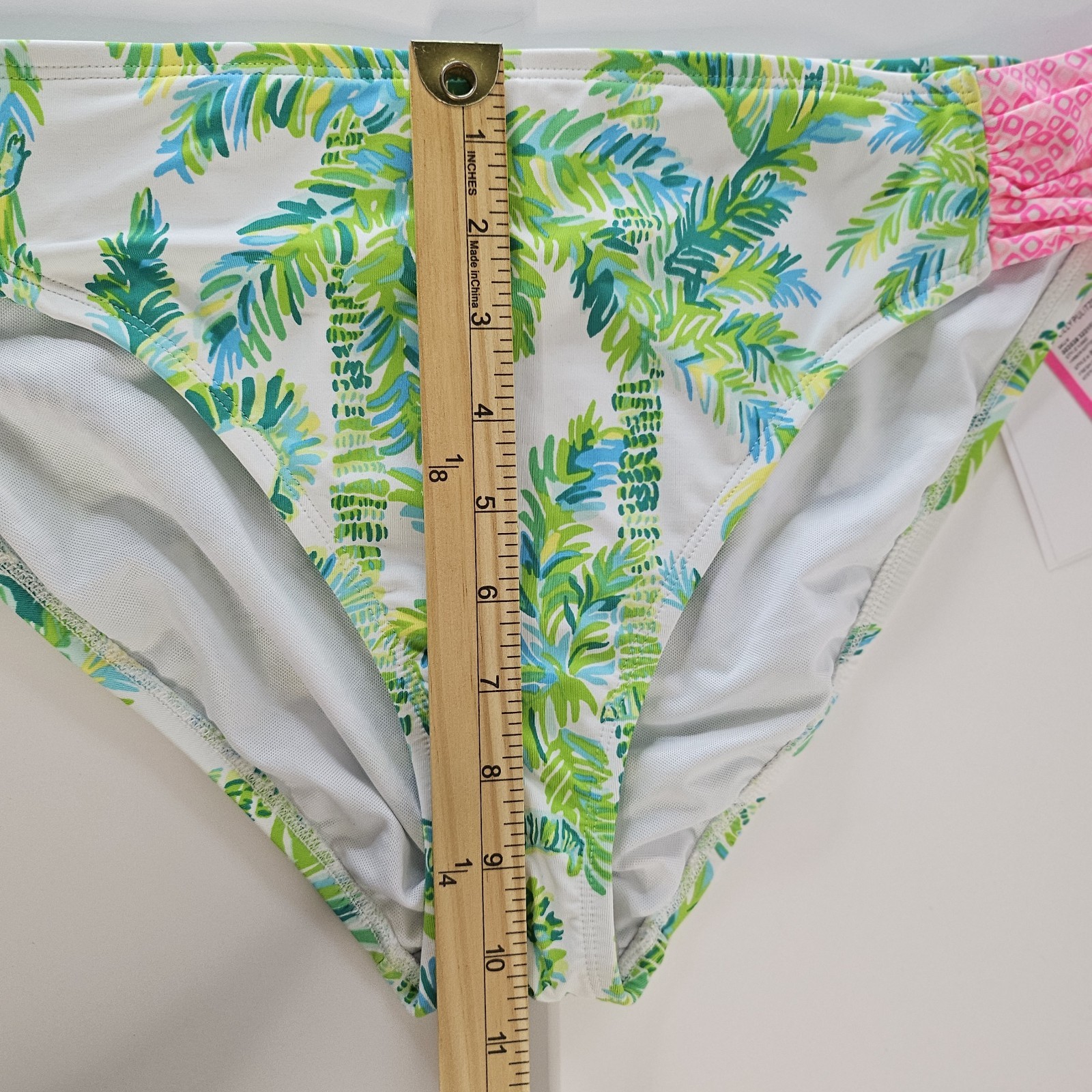 Lilly Pulitzer Bikini Bottom Womens 14 Palm Print Pink Ruched Swim NWT Tropical