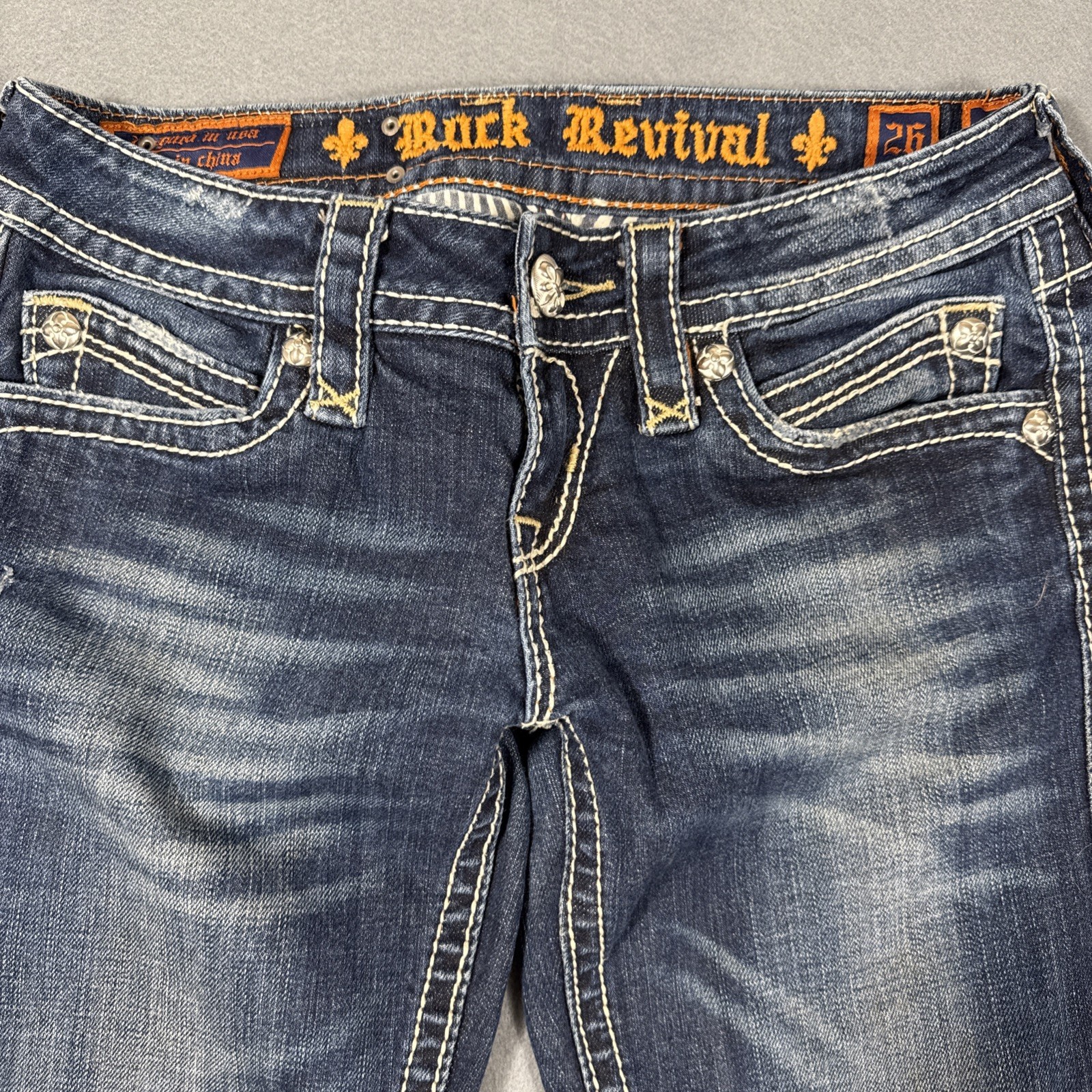 Rock Revival WOMENS 26 Brina Boot Jeans THICK STITCH WHISKERING