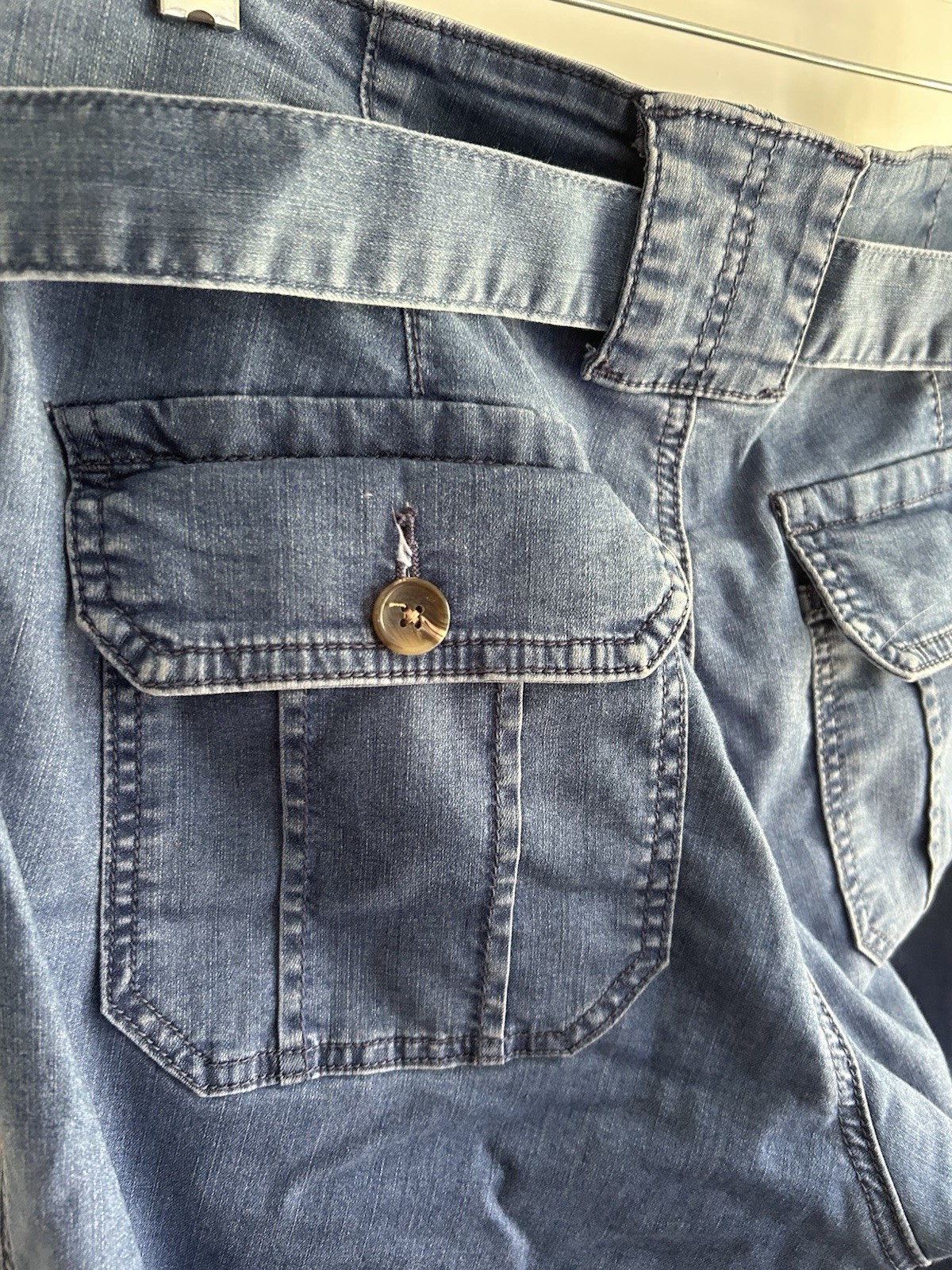 Sanctuary Denim Women’s Blue Wide-Leg Denim Pants Tie Waist Pockets M Cropped