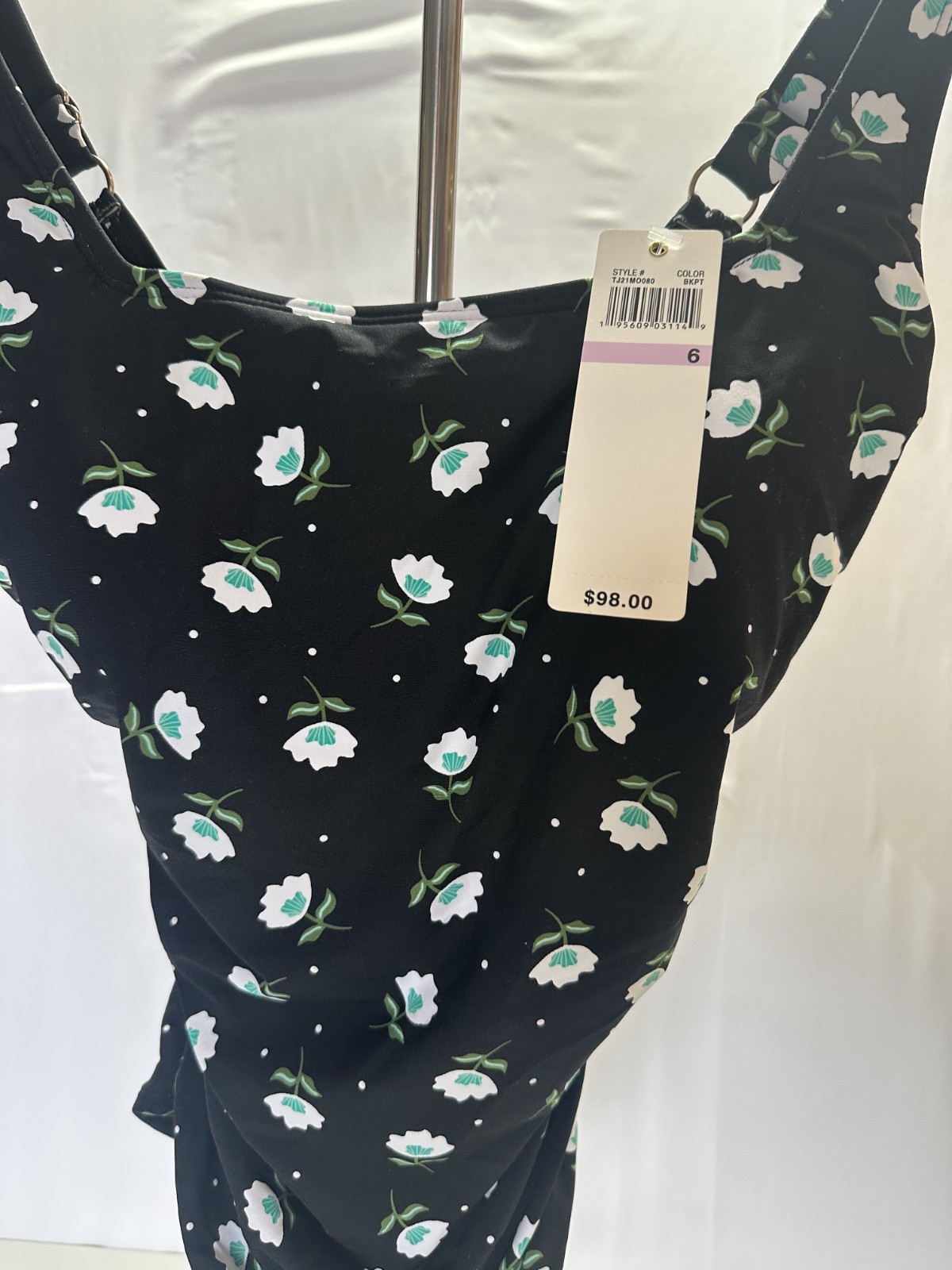 NWT Anne Cole Swimwear Size 6 One Piece Floral Printed Black
